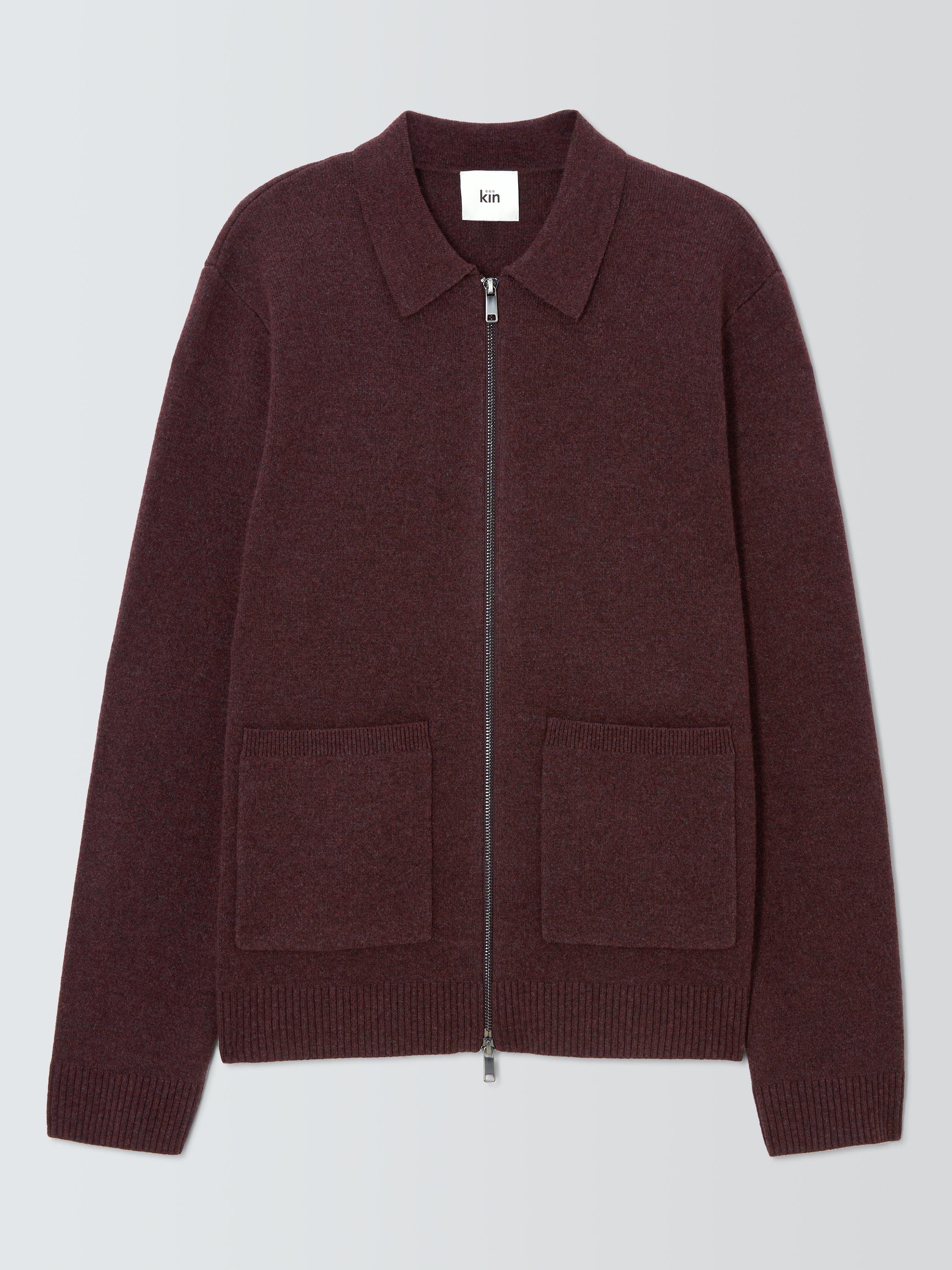 Product image 4 of 6, which shows Kin Lambswool Blend Zip Through Cardigan, Woodrush, M