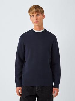 Kin Milano Crew Neck Cotton Jumper, Dark Sapphire