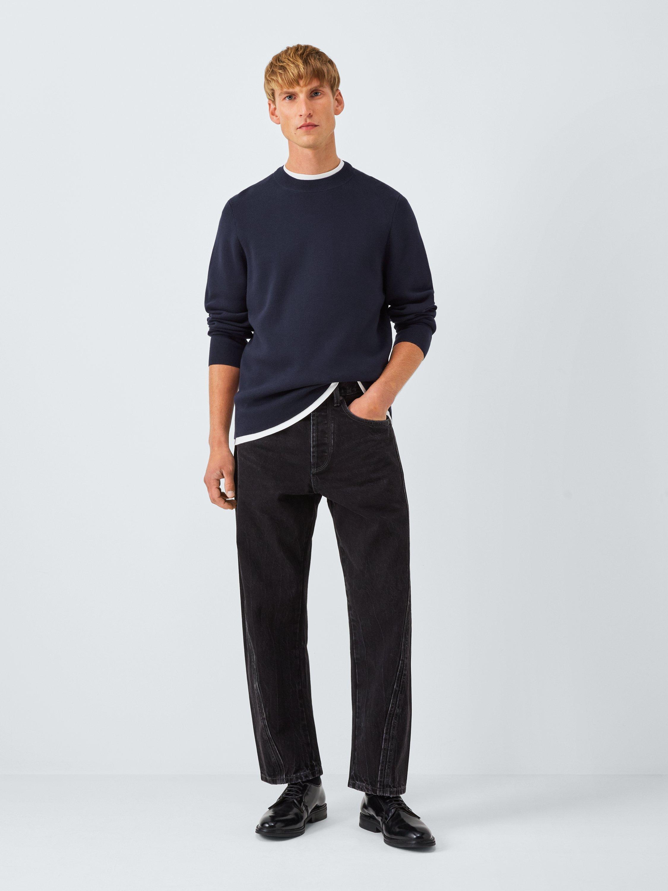 Product image 3 of 6, which shows Kin Milano Crew Neck Cotton Jumper, Dark Sapphire, XL