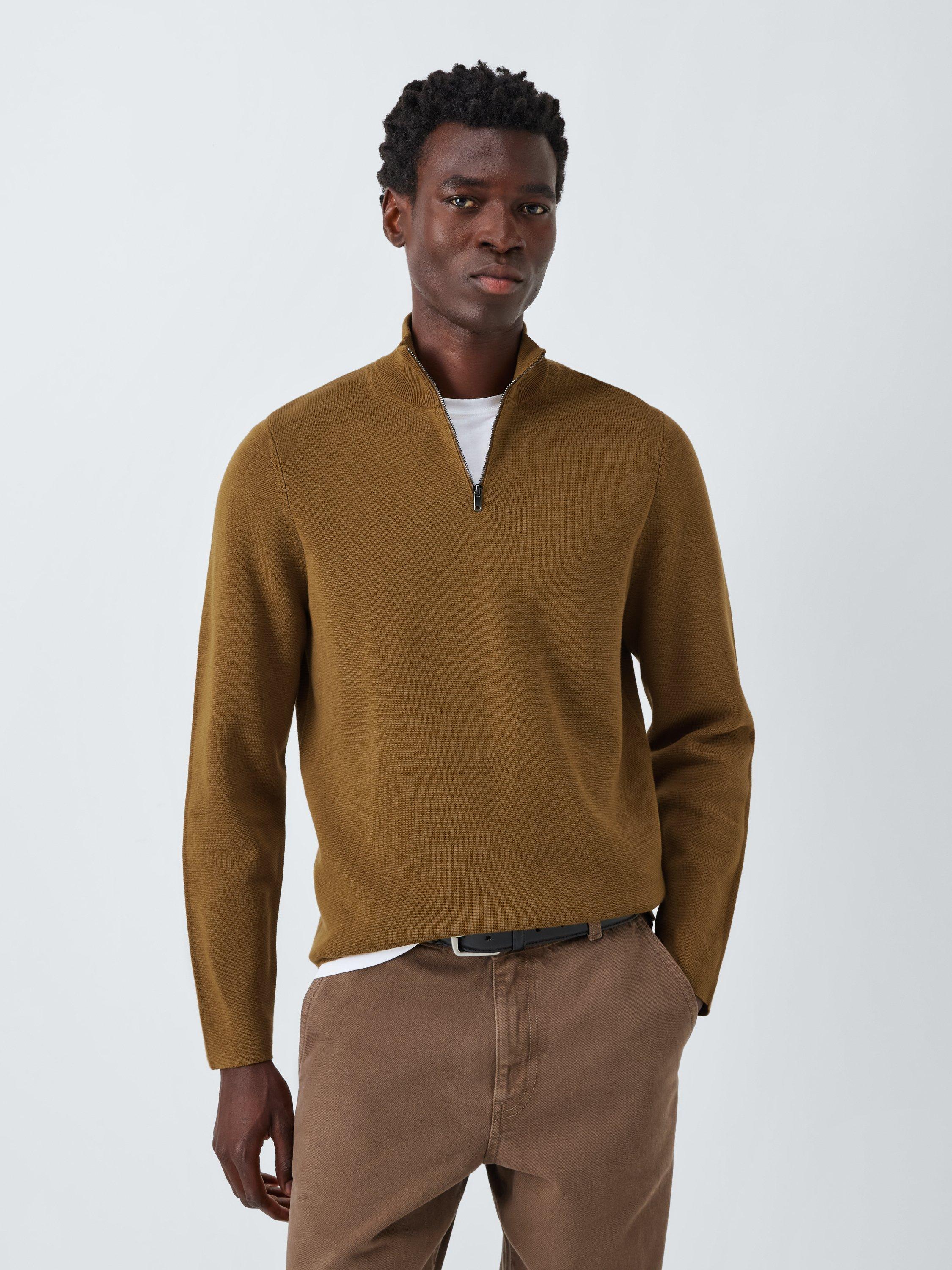 Kin Milano Half Zip Cotton Jumper, Breen