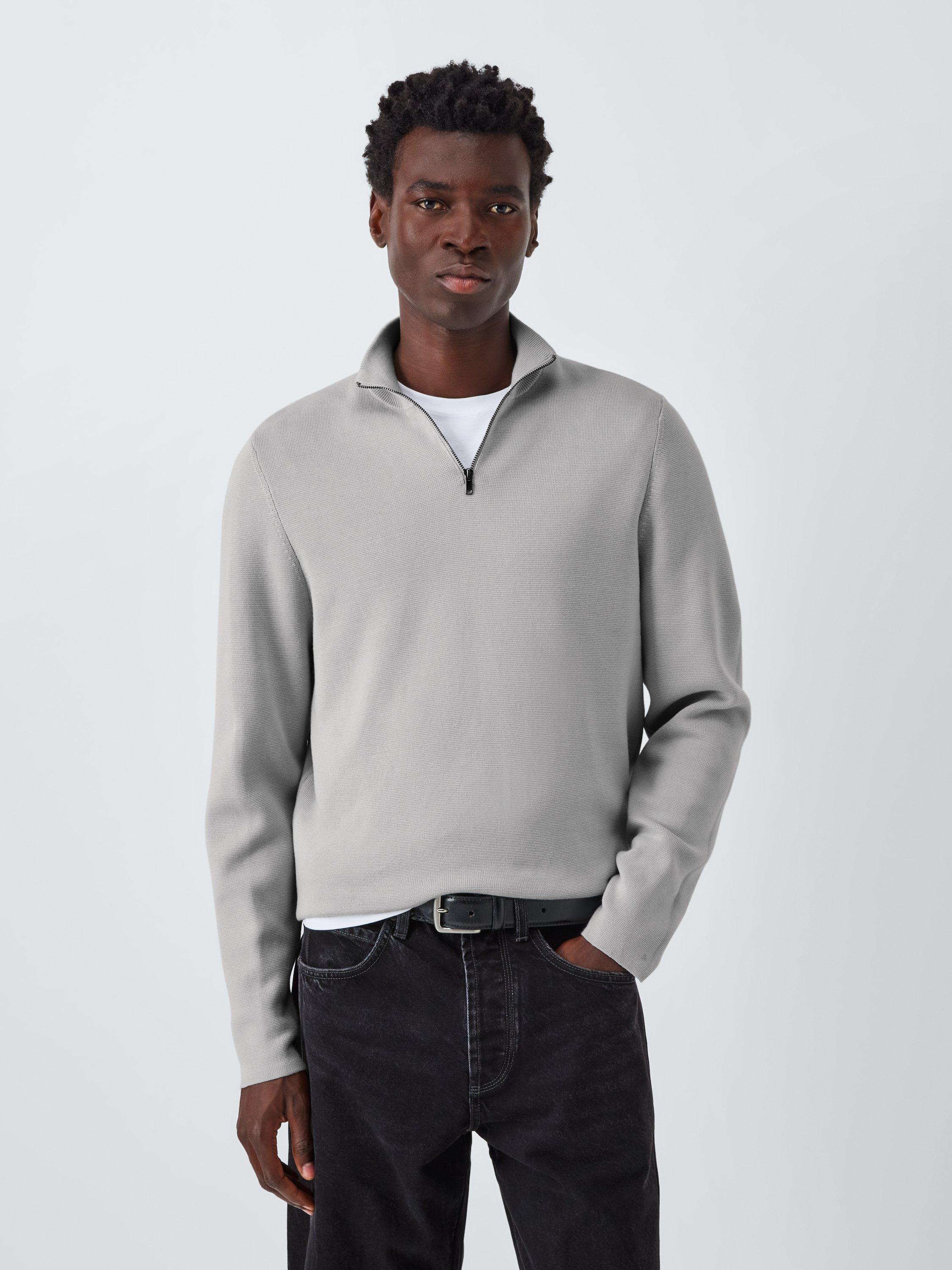Product image 1 of 6, which shows Kin Milano Half Zip Cotton Jumper, Quiet Gray, M