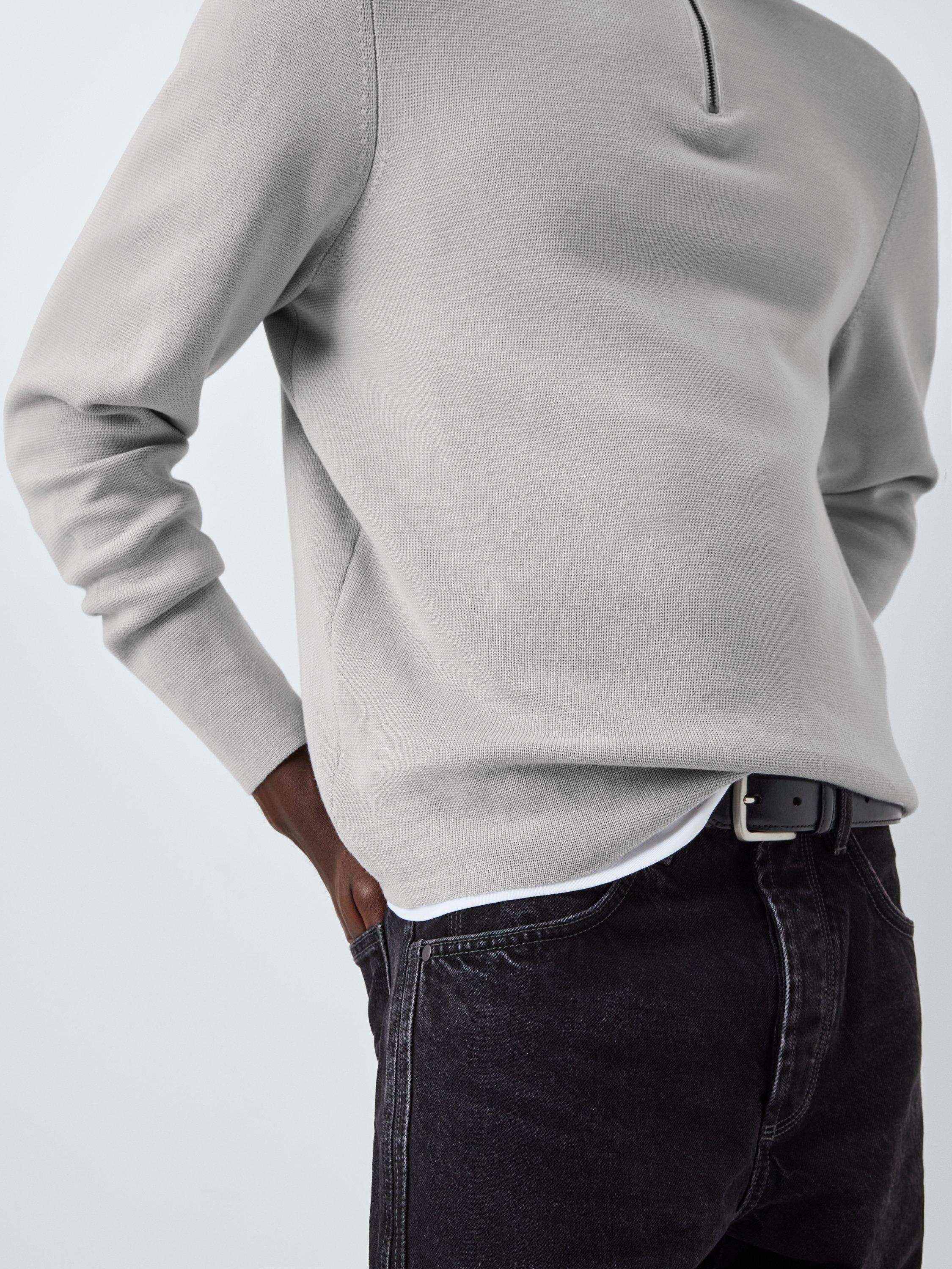 Product image 6 of 6, which shows Kin Milano Half Zip Cotton Jumper, Quiet Gray, M