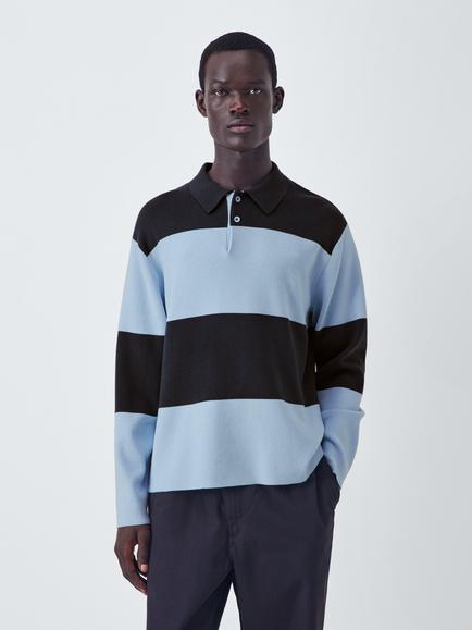 Kin Relaxed Fit Stripe Cotton Blend Rugby Shirt, Asphalt