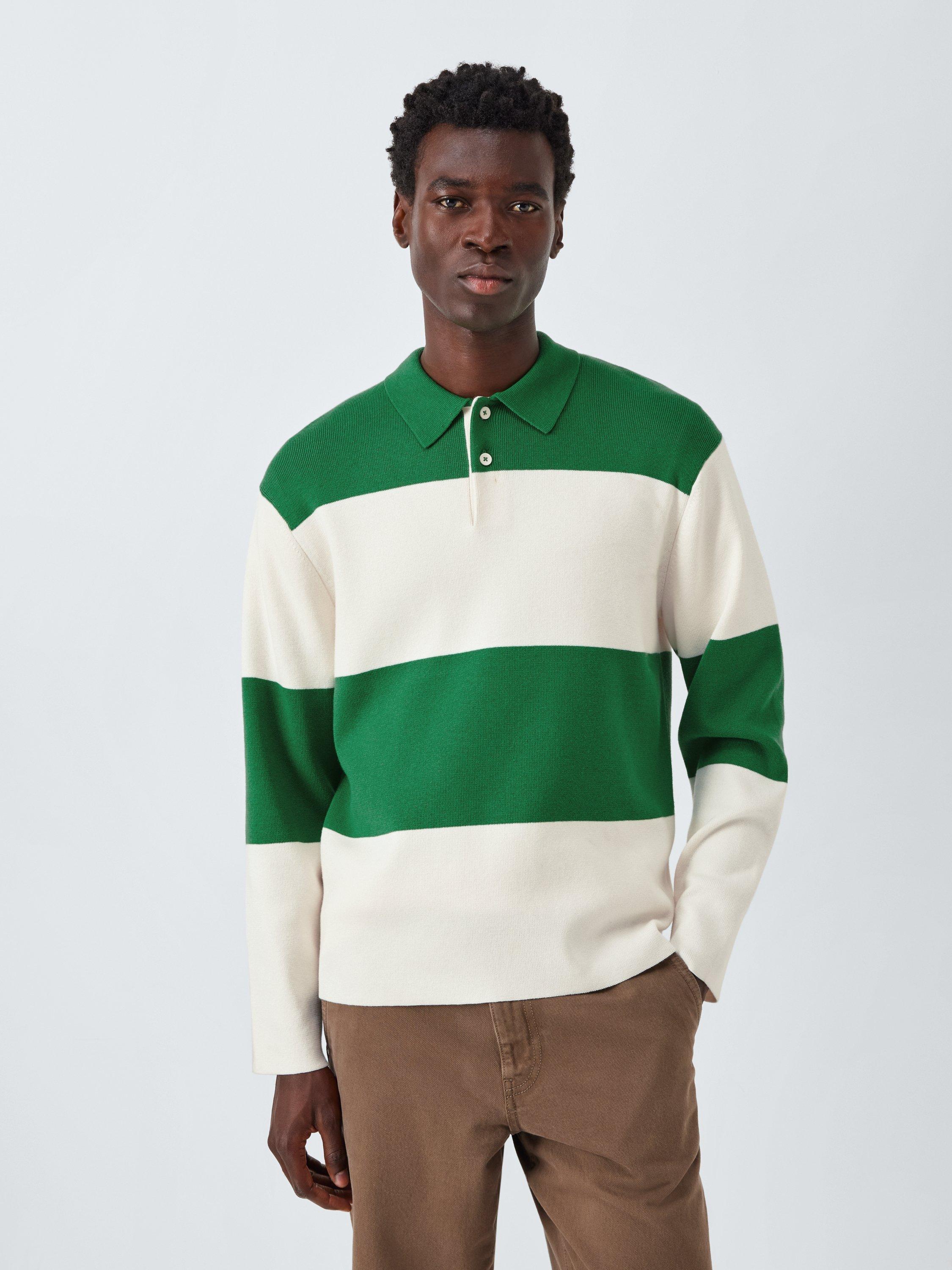 Product image 2 of 6, which shows Kin Relaxed Fit Stripe Cotton Blend Rugby Shirt, Cloud Dancer, M