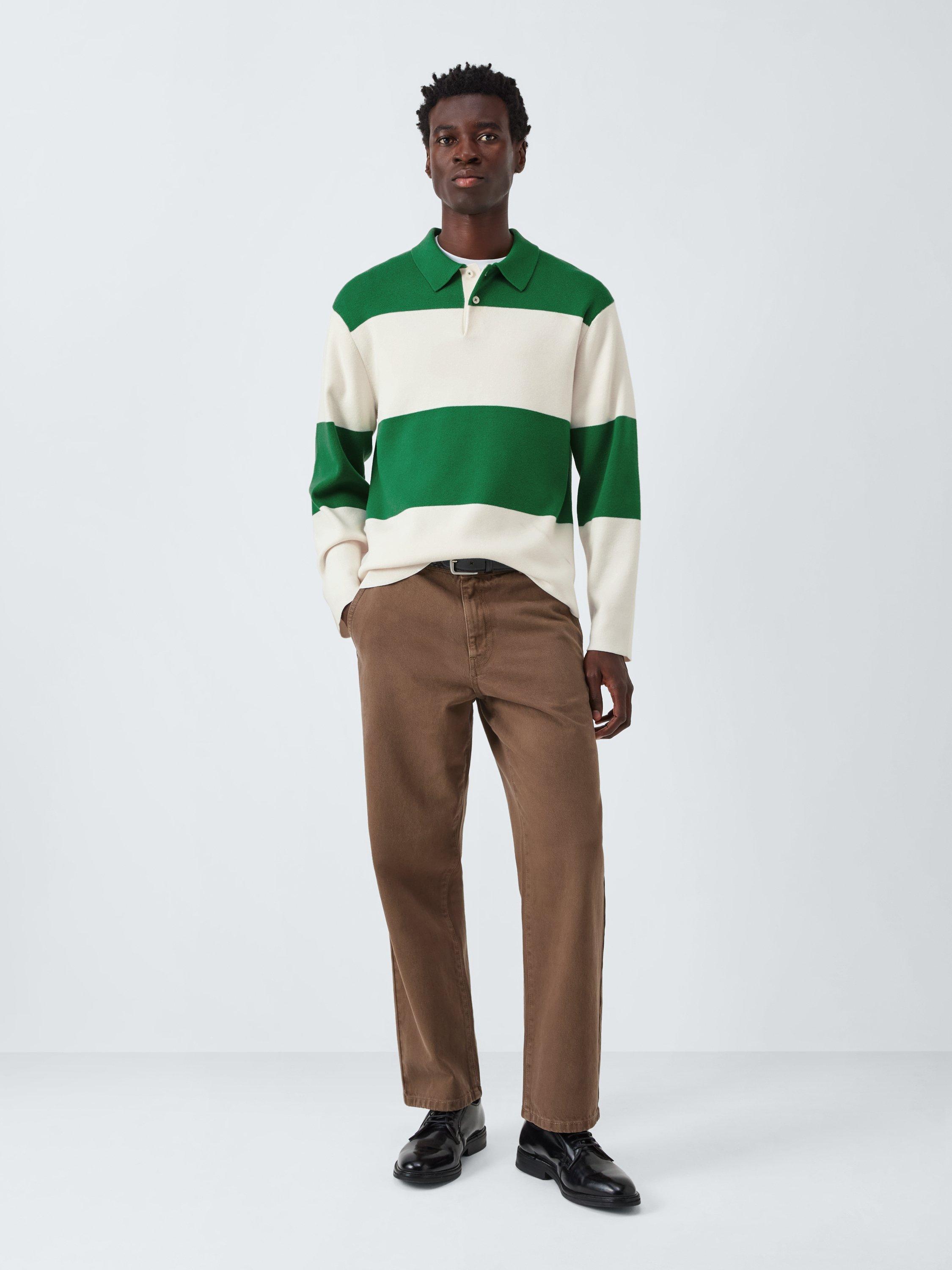 Product image 3 of 6, which shows Kin Relaxed Fit Stripe Cotton Blend Rugby Shirt, Cloud Dancer, M