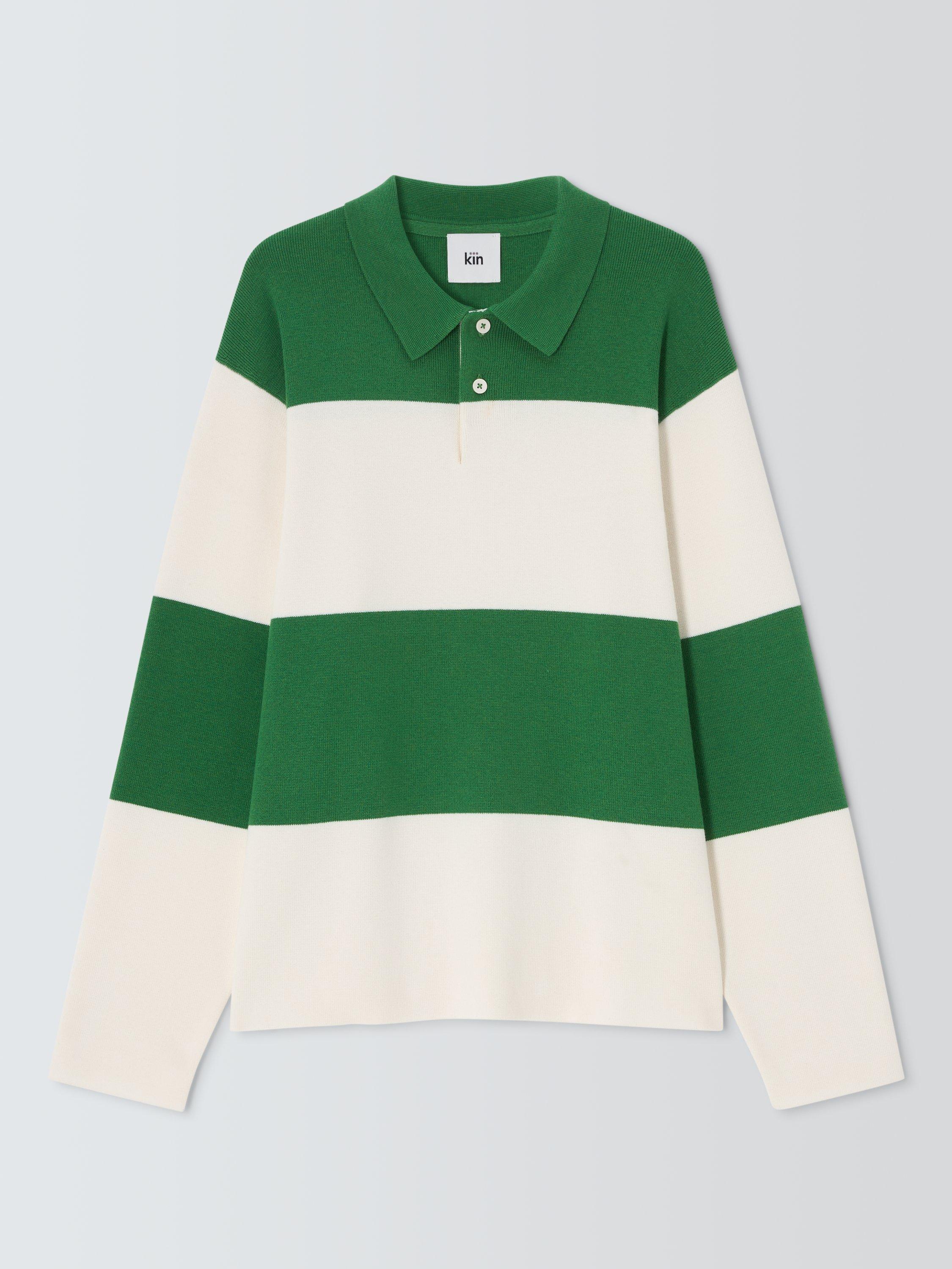 Product image 4 of 6, which shows Kin Relaxed Fit Stripe Cotton Blend Rugby Shirt, Cloud Dancer, M