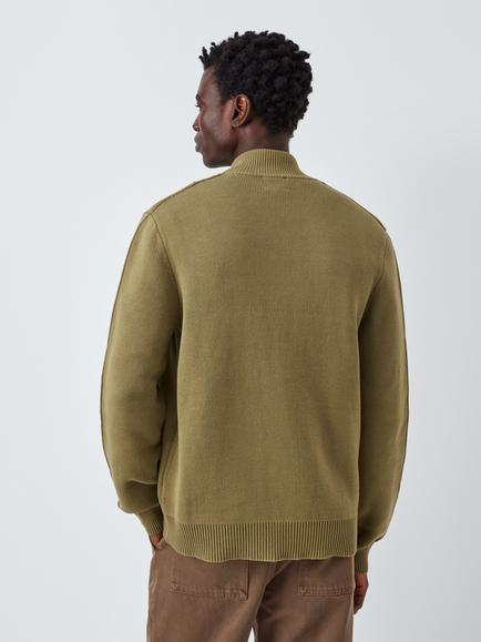 Kin Milano Zip Front Cotton Jumper - view 2, Dried Herb