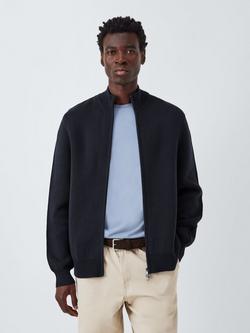 Kin Milano Zip Front Cotton Jumper, Dark Sapphire