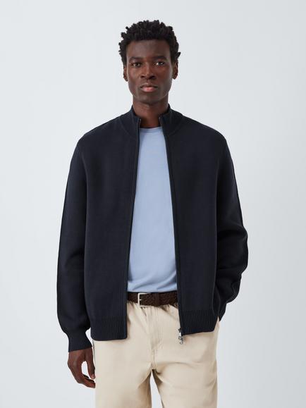 Kin Milano Zip Front Cotton Jumper, Dark Sapphire
