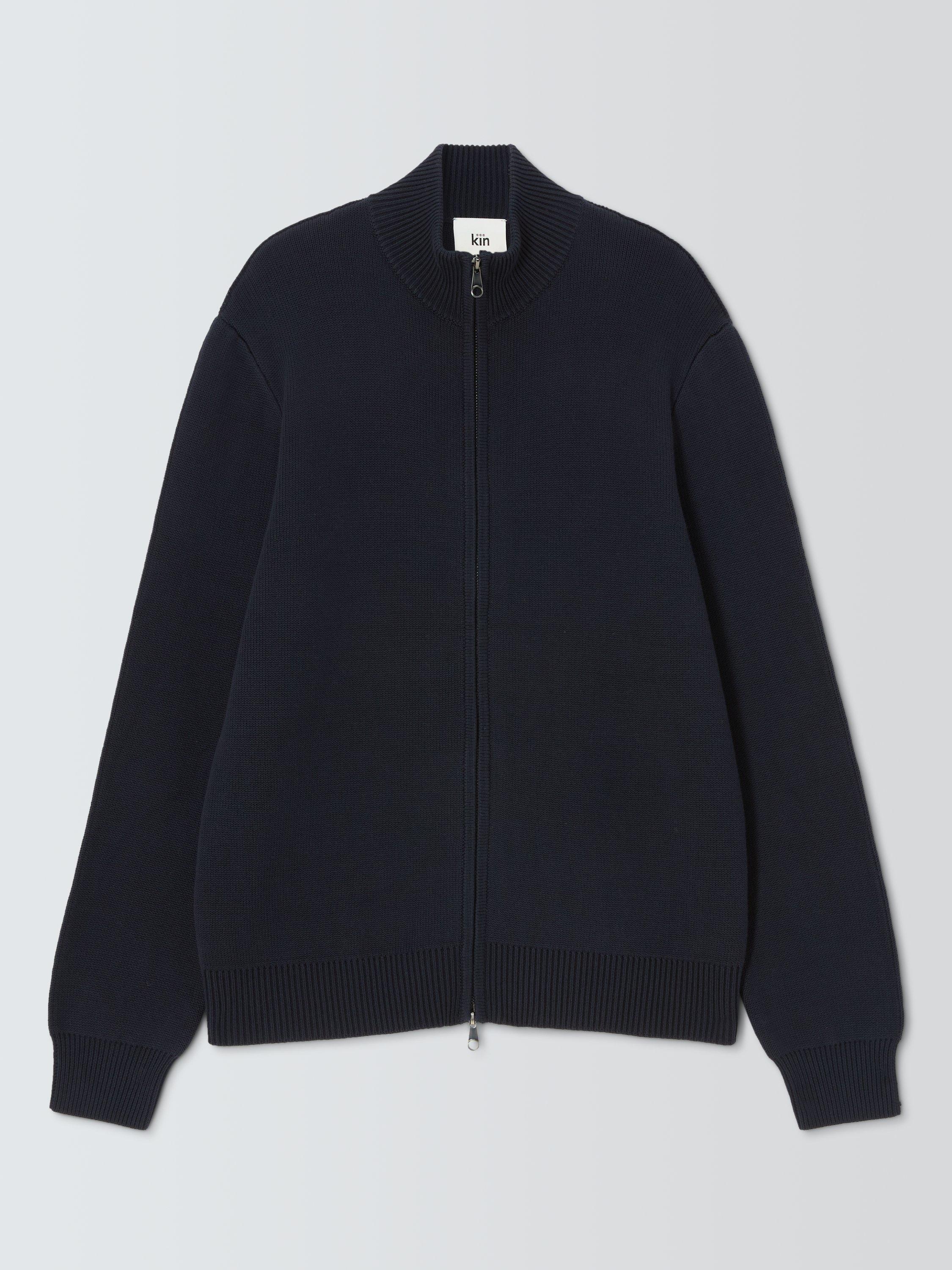 Product image 4 of 6, which shows Kin Milano Zip Front Cotton Jumper, Dark Sapphire, XL