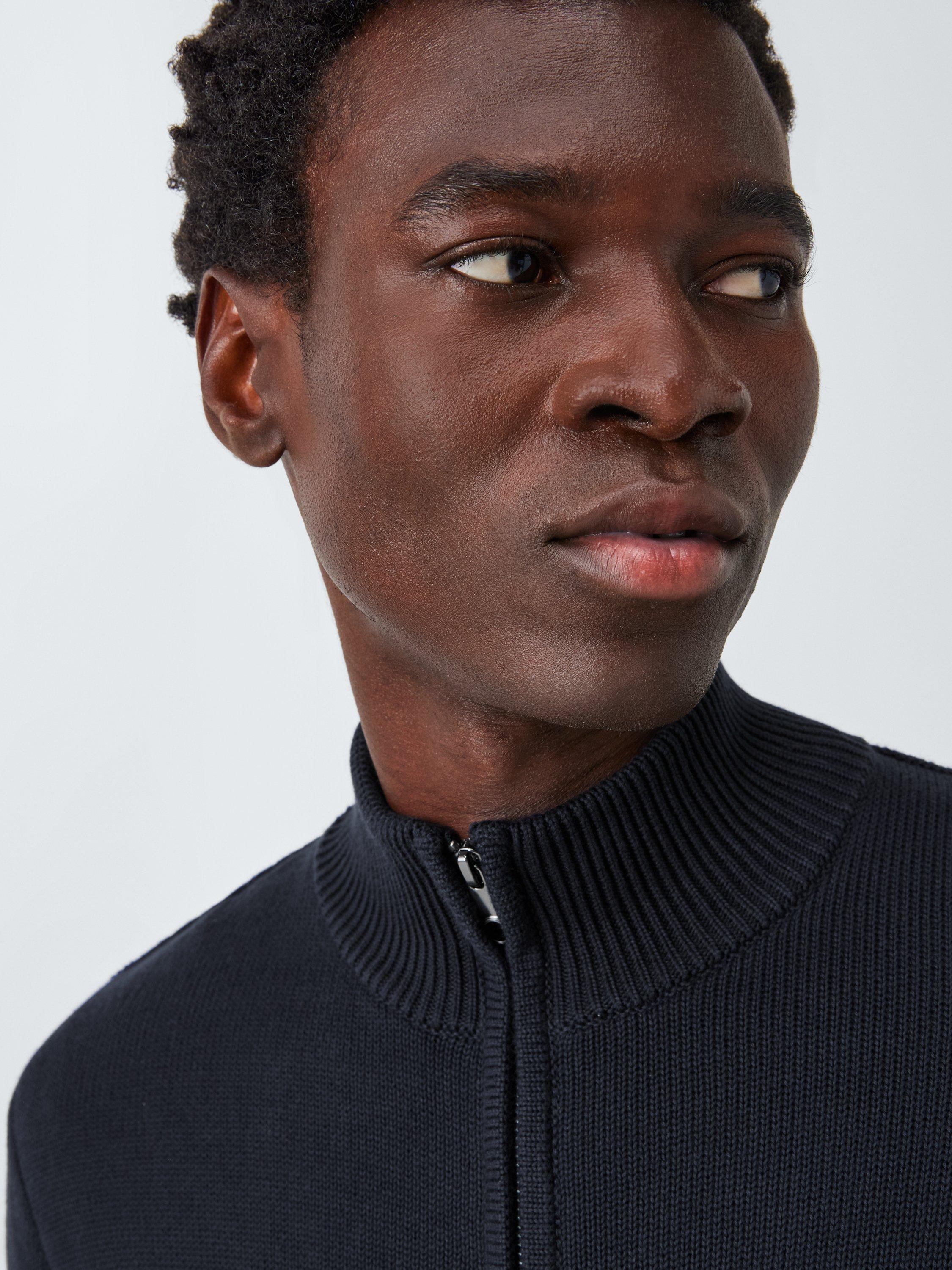 Product image 5 of 6, which shows Kin Milano Zip Front Cotton Jumper, Dark Sapphire, XL