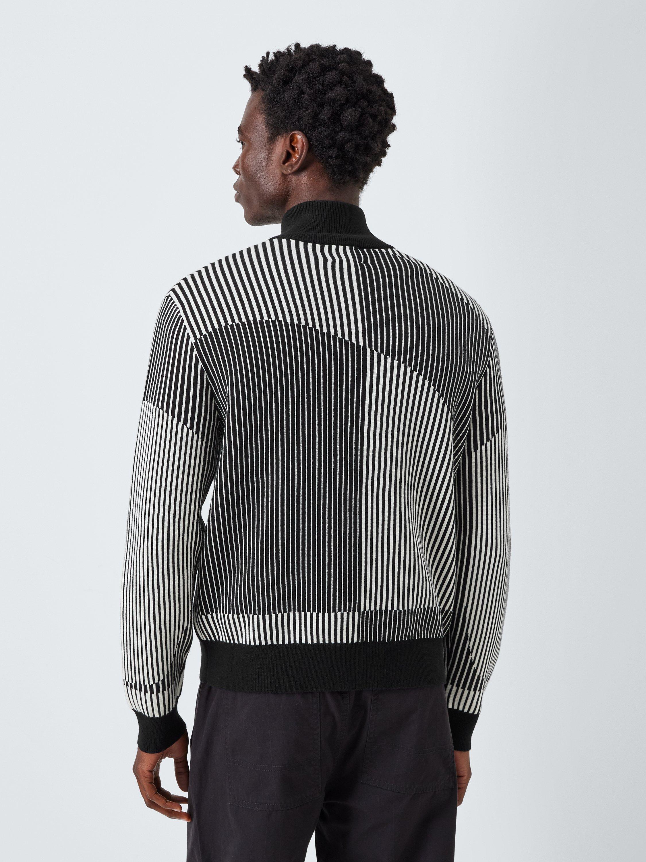 Product image 2 of 6, which shows Kin Wavy Stripe Zip Front Cotton Jumper, Monochrome, S