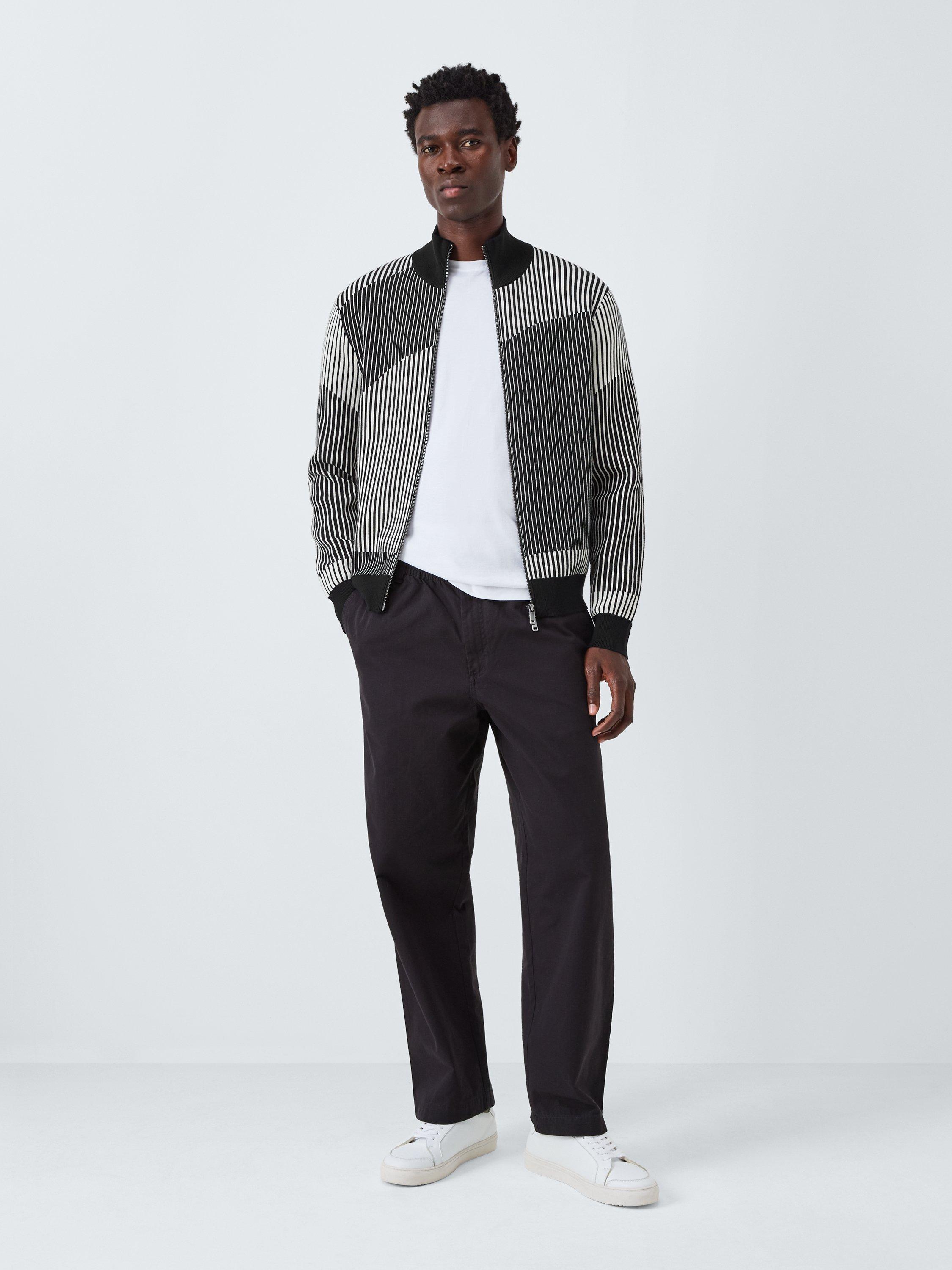 Product image 3 of 6, which shows Kin Wavy Stripe Zip Front Cotton Jumper, Monochrome, S