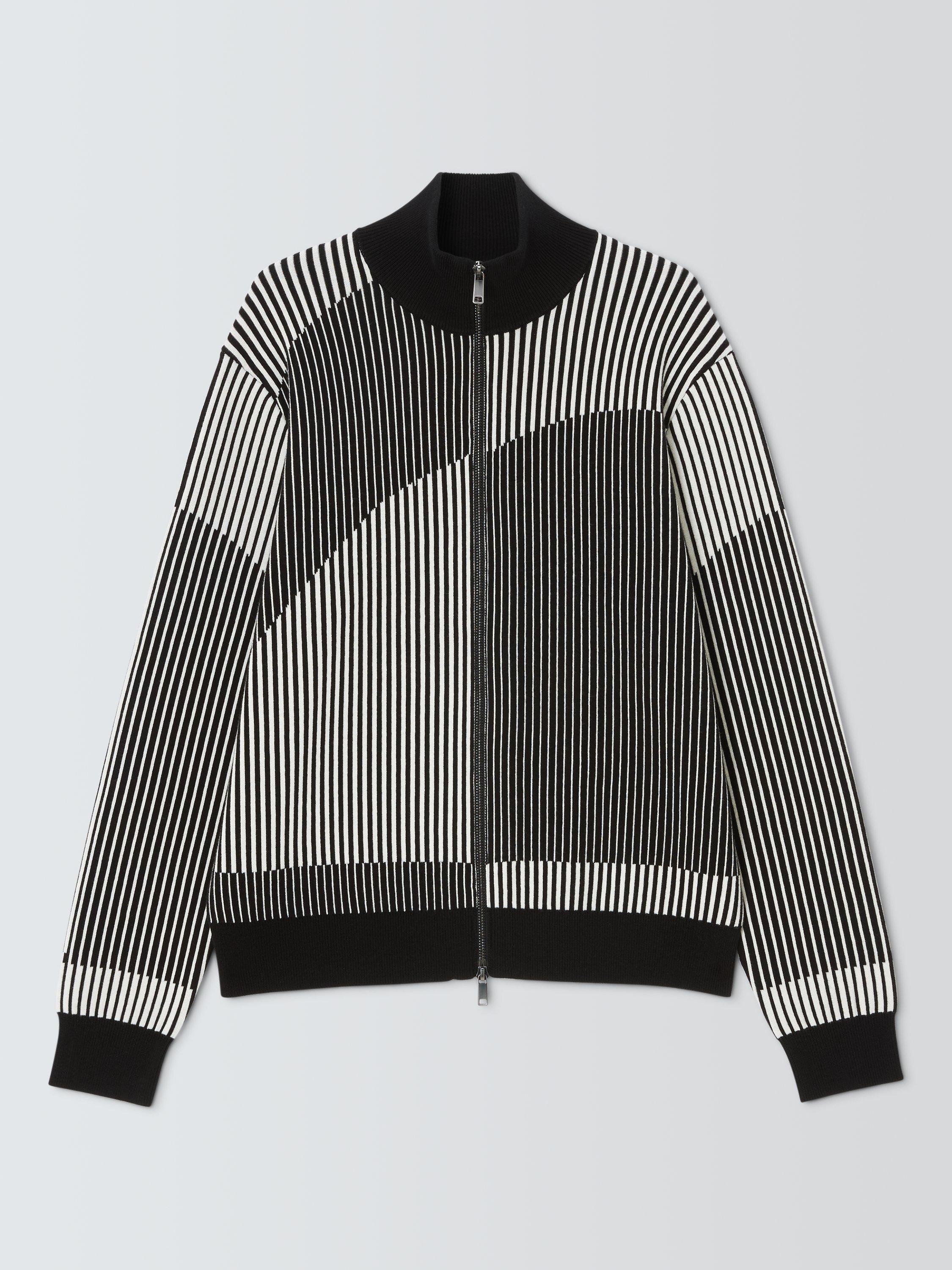 Product image 4 of 6, which shows Kin Wavy Stripe Zip Front Cotton Jumper, Monochrome, S