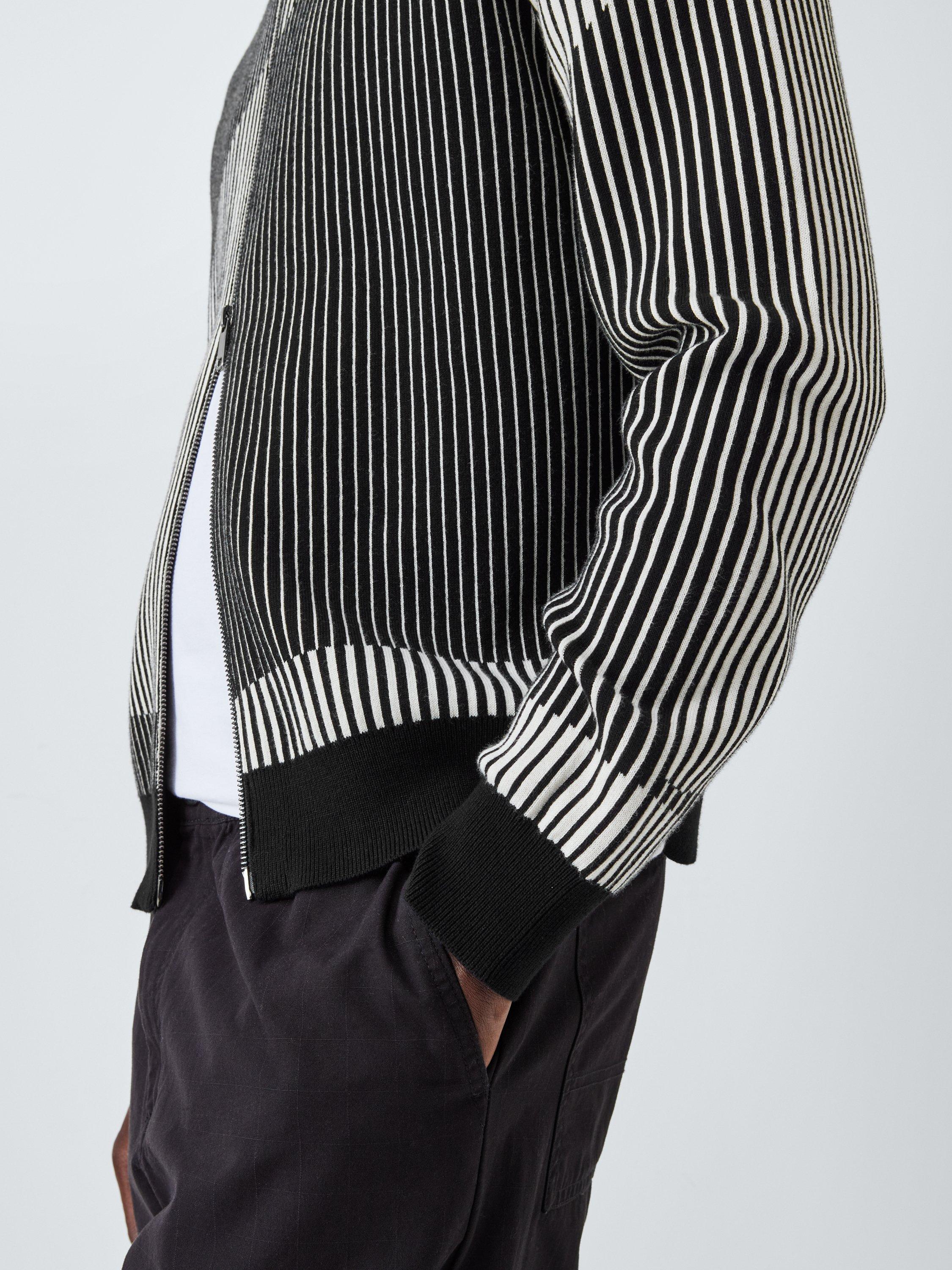 Product image 5 of 6, which shows Kin Wavy Stripe Zip Front Cotton Jumper, Monochrome, S