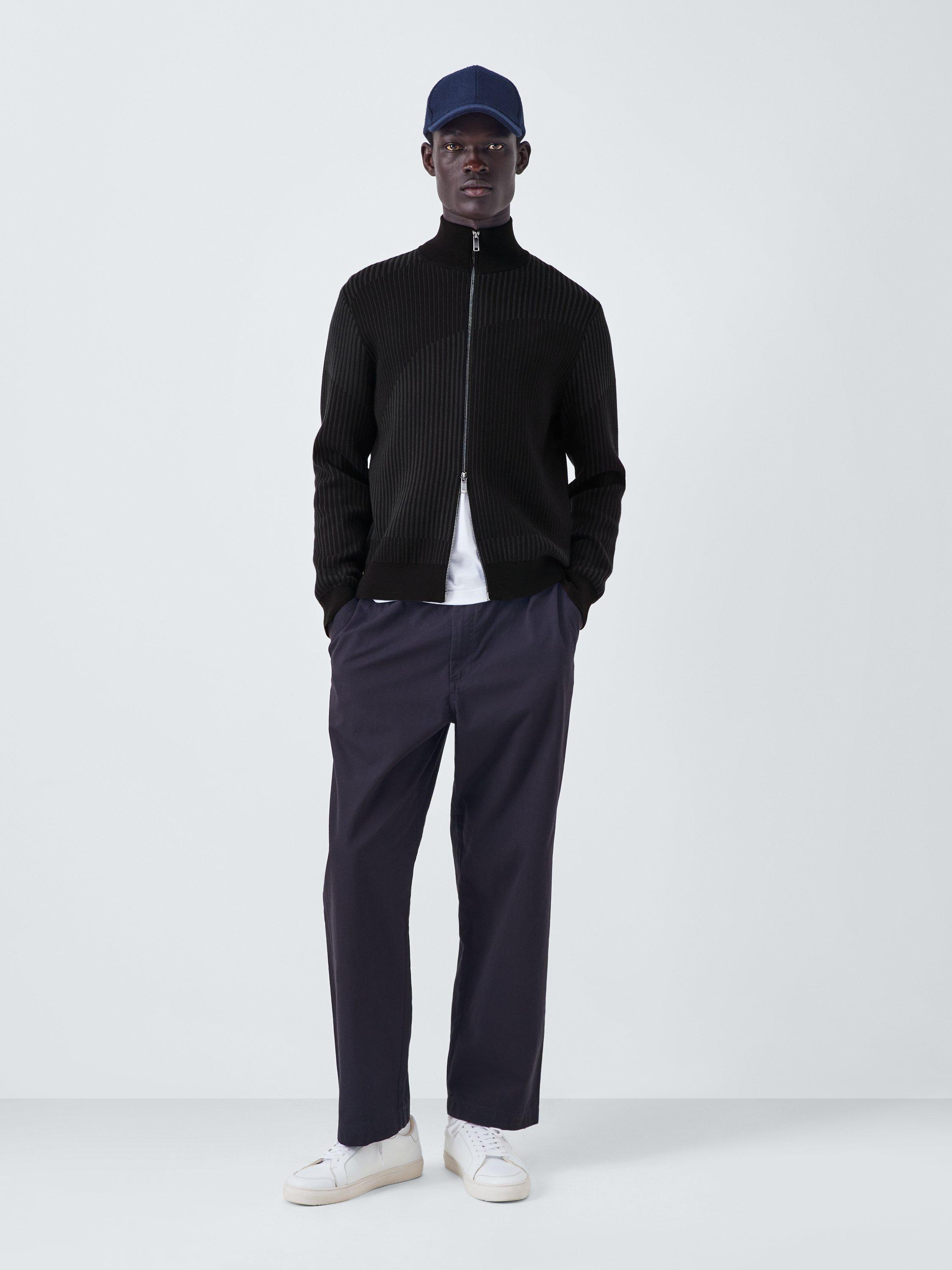 Product image 3 of 6, which shows Kin Wavy Stripe Zip Front Cotton Jumper, Dark Sapphire, L