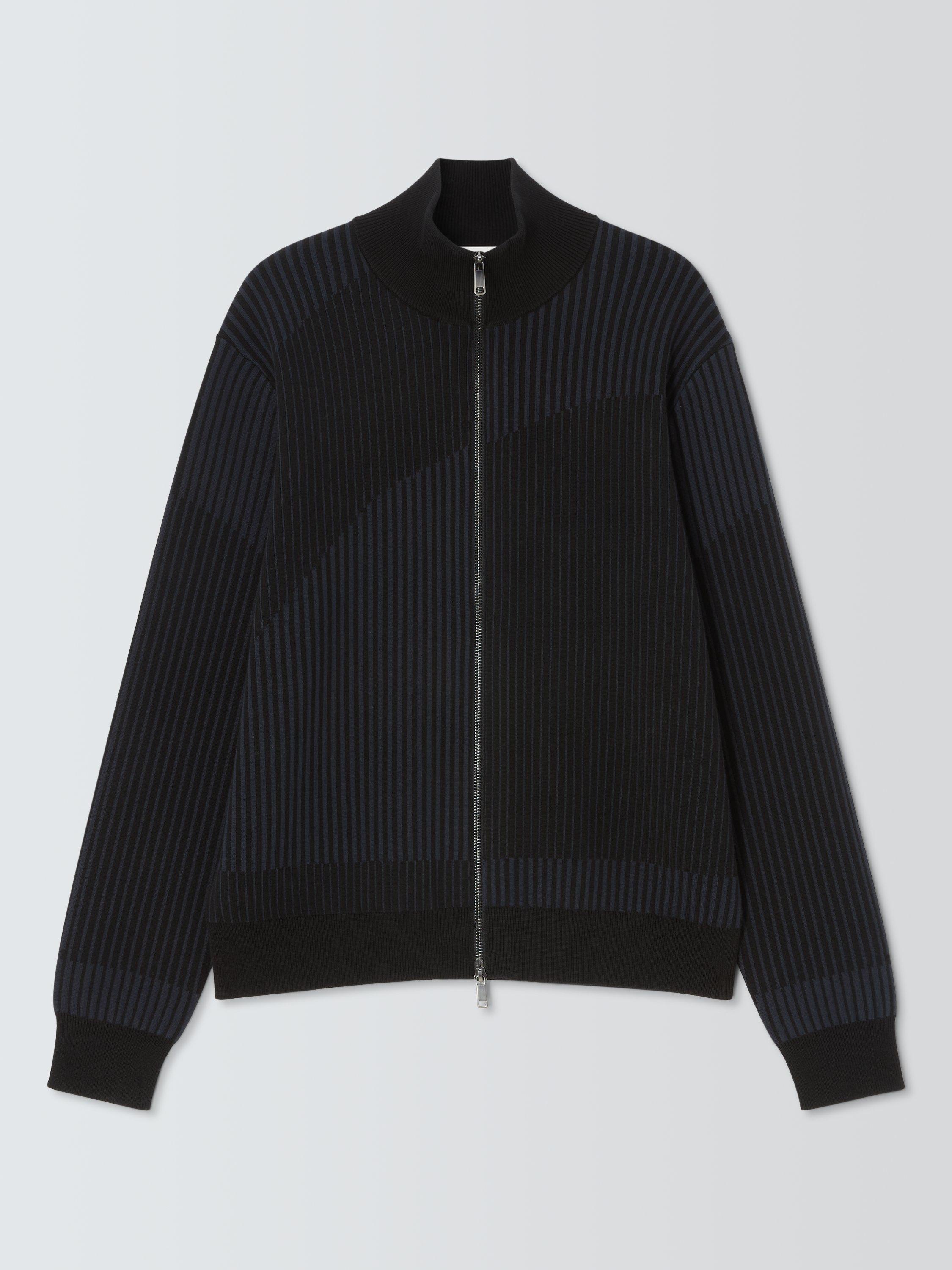 Product image 4 of 6, which shows Kin Wavy Stripe Zip Front Cotton Jumper, Dark Sapphire, L