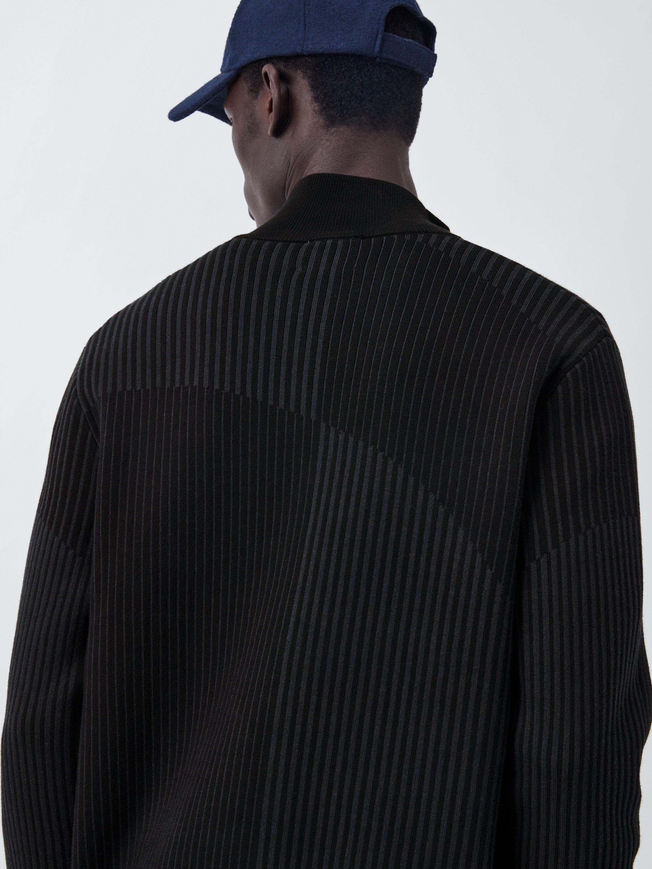 Product image 6 of 6, which shows Kin Wavy Stripe Zip Front Cotton Jumper, Dark Sapphire, L