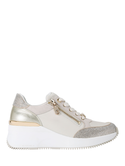 Carvela Skyline Wedge Leather Chunky Trainers, Gold, Gold