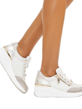Carvela Skyline Wedge Leather Chunky Trainers, Gold