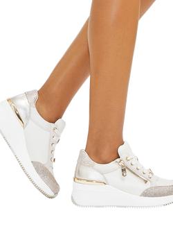 Carvela Skyline Wedge Leather Chunky Trainers, Gold - view 2, Gold