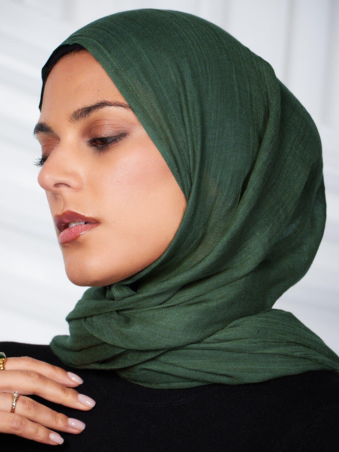 Product image 1 of 3, which shows Aab Cotton Rich Hijab, Green Olive, One Size