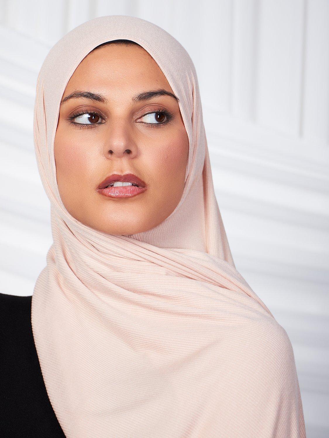 Product image 1 of 3, which shows Aab Cotton Rich Ribbed Hijab, Natural Nude, One Size