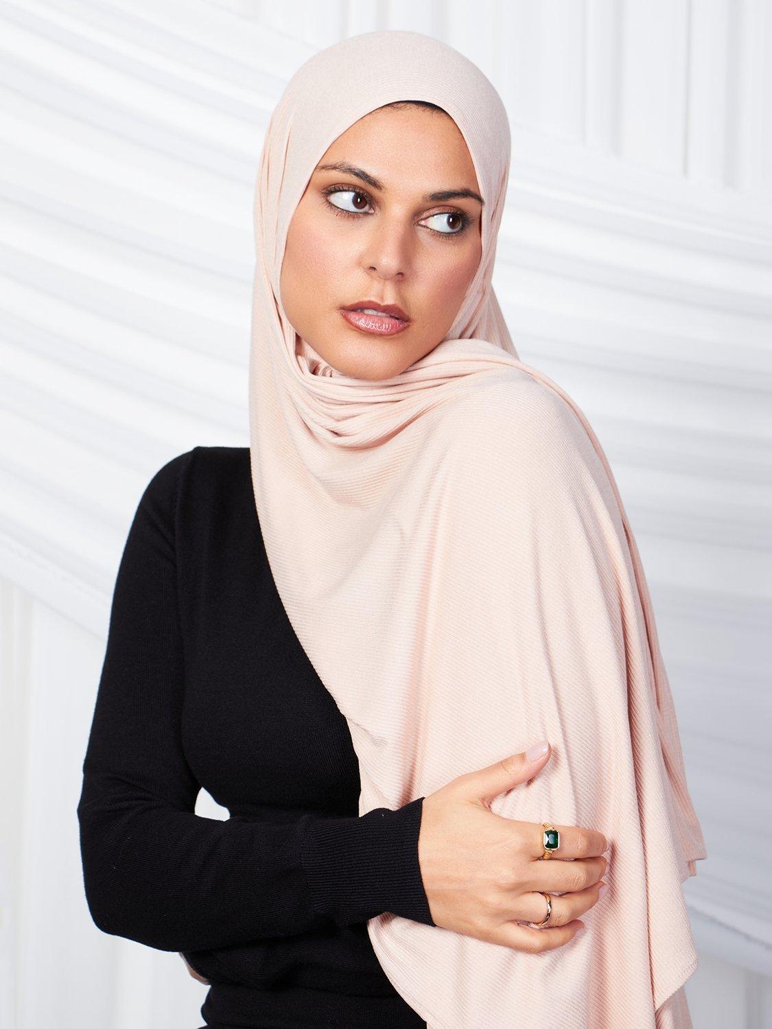 Product image 3 of 3, which shows Aab Cotton Rich Ribbed Hijab, Natural Nude, One Size