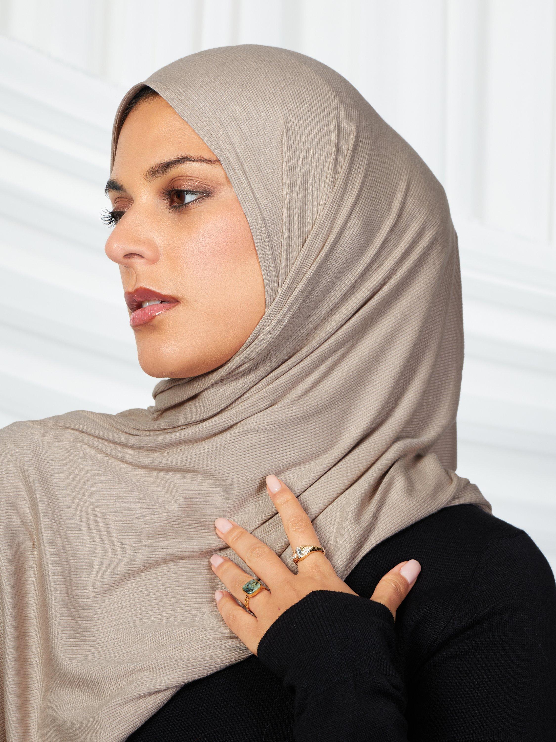 Product image 3 of 3, which shows Aab Cotton Rich Ribbed Hijab, Natural Taupe, One Size