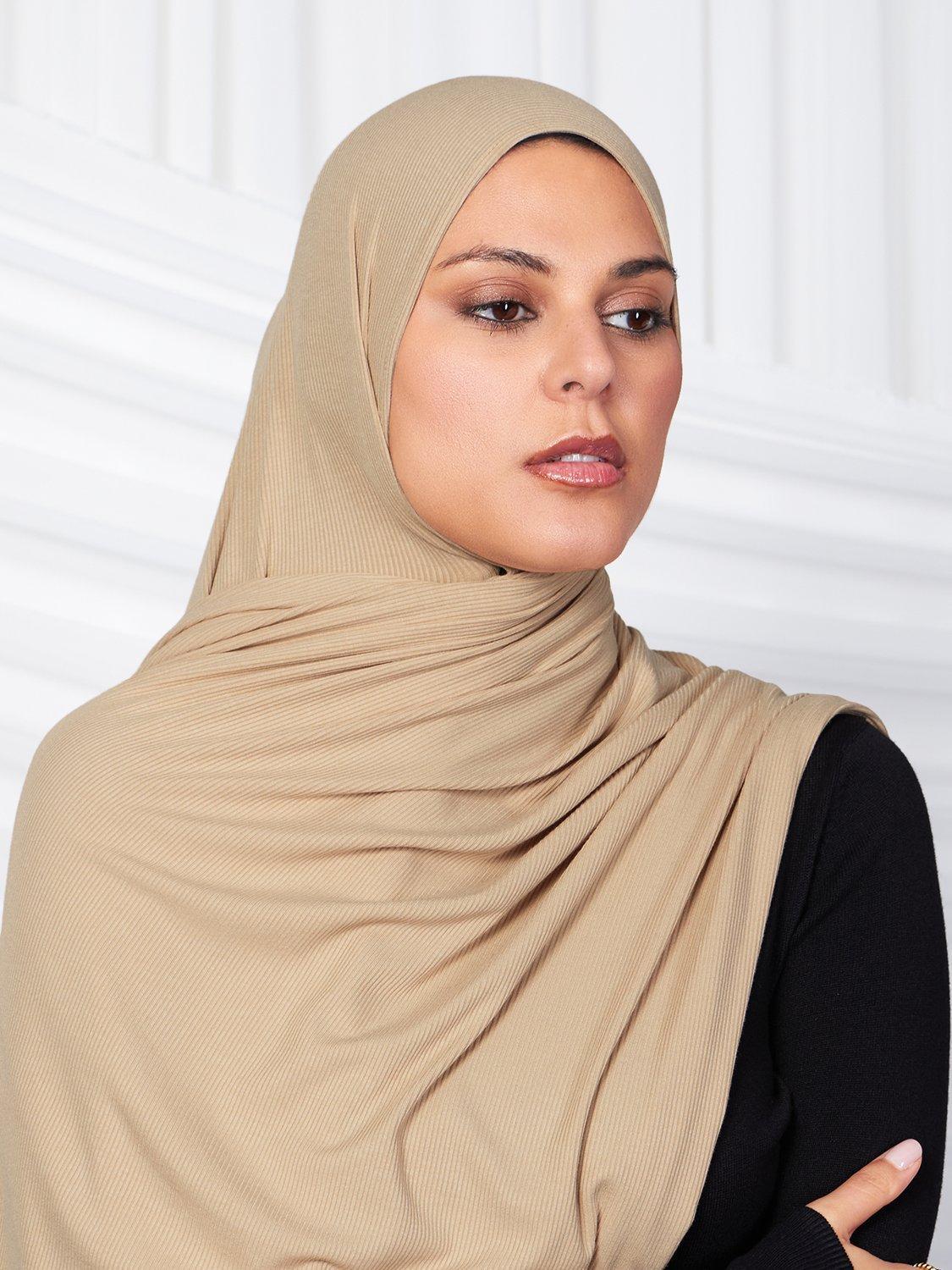 Product image 1 of 3, which shows Aab Cotton Rich Ribbed Hijab, Grey Pewter, One Size