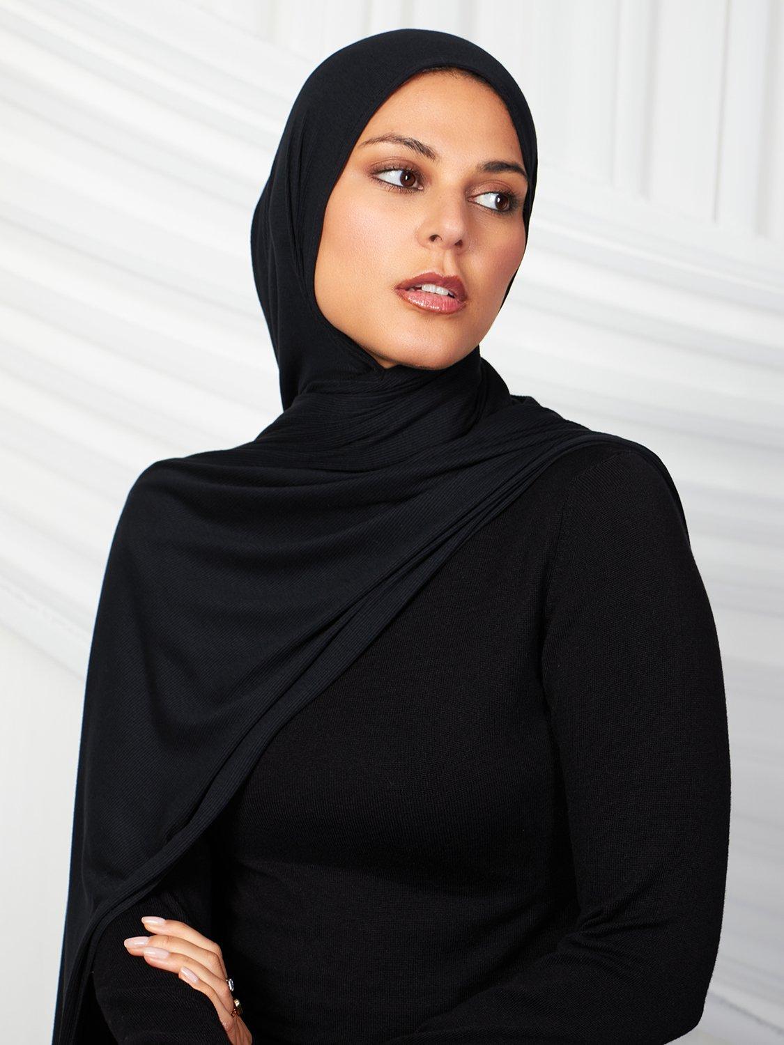 Product image 1 of 2, which shows Aab Cotton Rich Jersey Hijab, Black