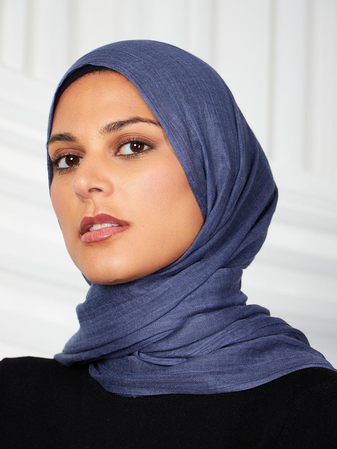 Product image 1 of 3, which shows Aab Cotton Rich Hijab, Blue Denim, One Size