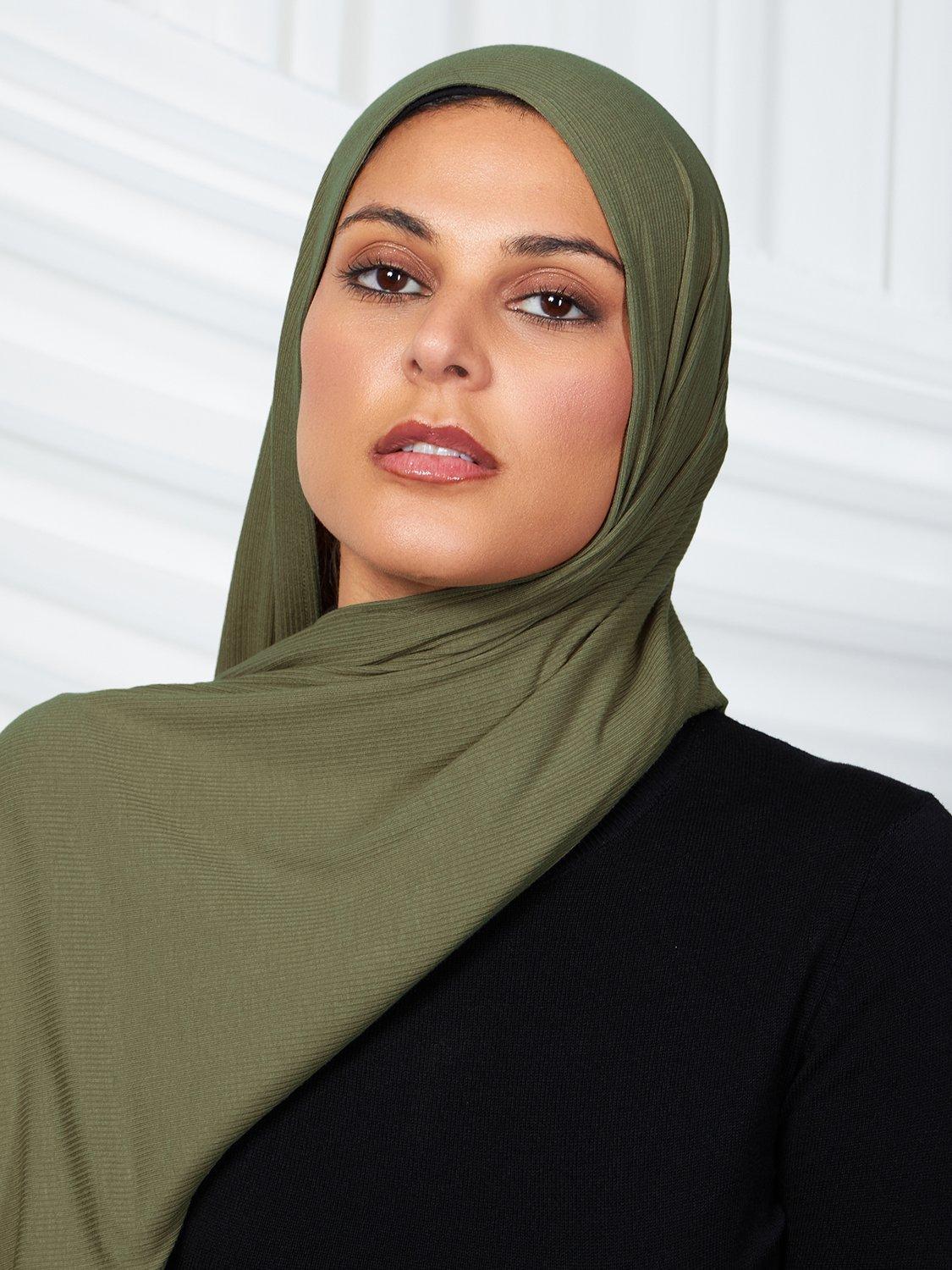 Product image 1 of 2, which shows Aab Cotton Rich Ribbed Hijab, Green Khaki, One Size