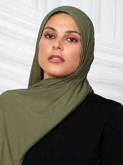 Aab Cotton Rich Ribbed Hijab, Green Khaki