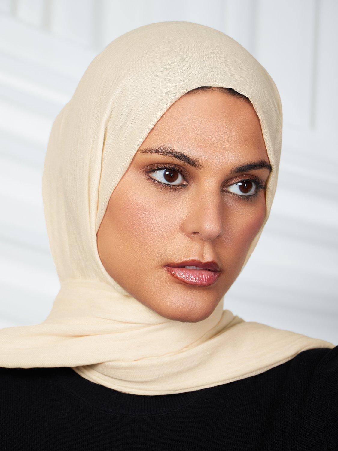 Product image 1 of 3, which shows Aab Cotton Rich Hijab, Natural Ivory, One Size