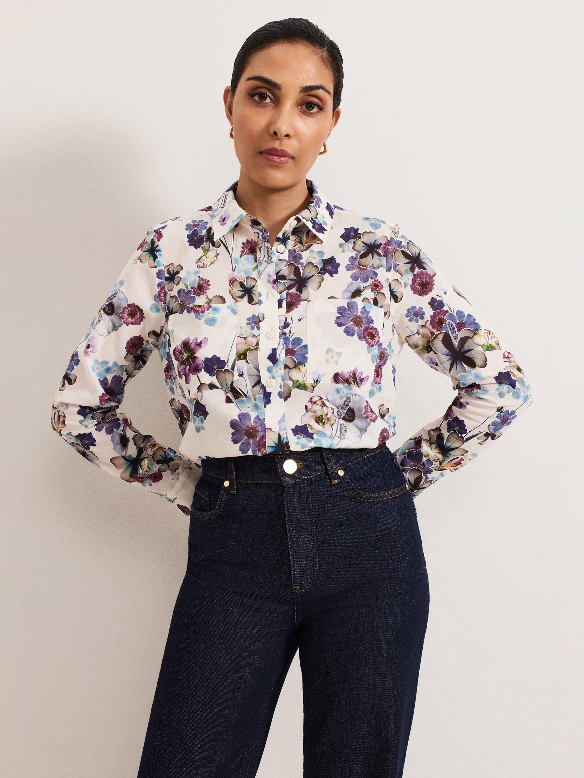 Product image 1 of 8, which shows Phase Eight Petite Maddelena Floral Shirt, Multi, 8