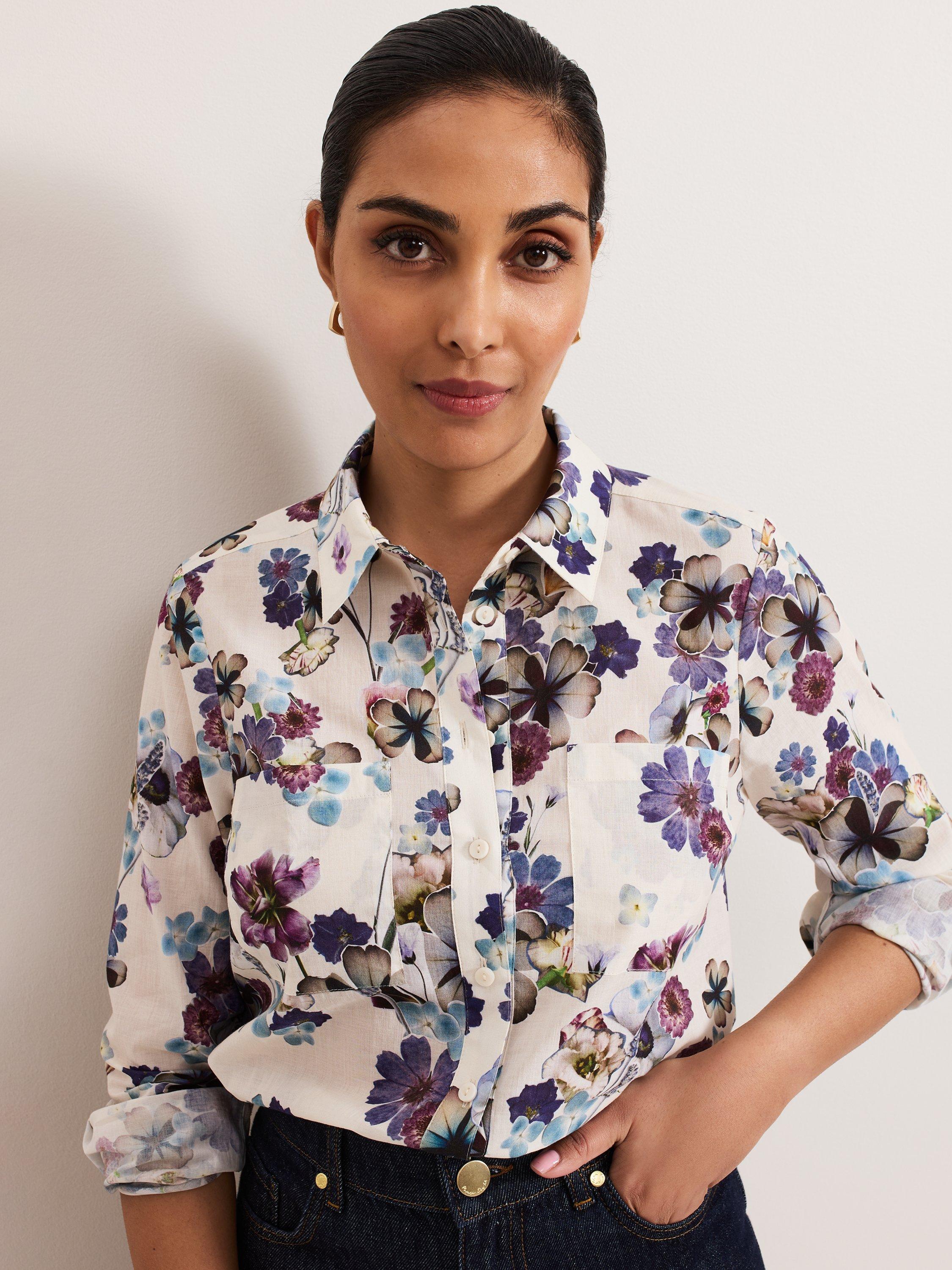 Product image 4 of 8, which shows Phase Eight Petite Maddelena Floral Shirt, Multi, 8