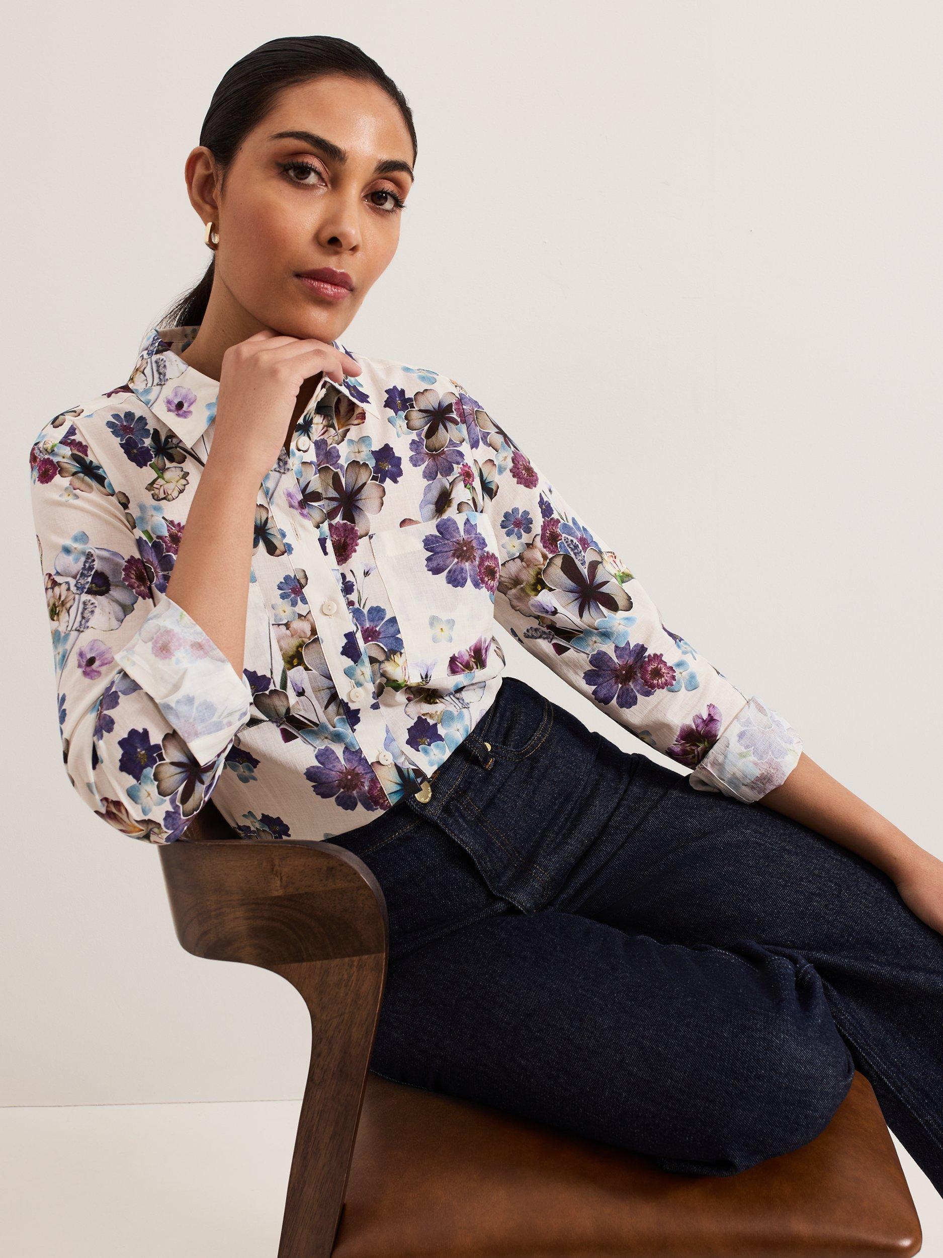 Product image 8 of 8, which shows Phase Eight Petite Maddelena Floral Shirt, Multi, 8
