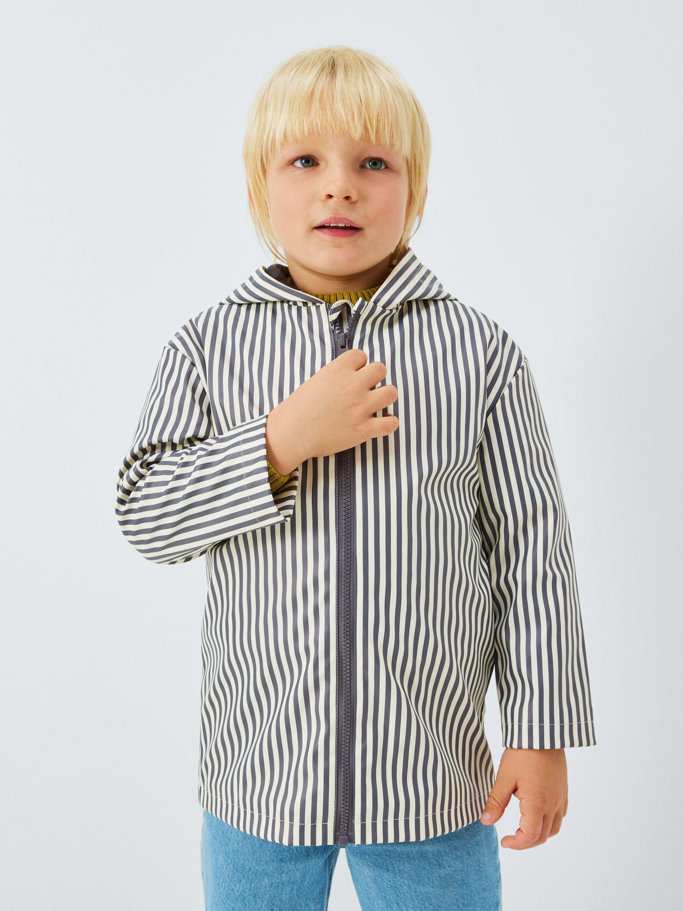 Product image 1 of 7, which shows John Lewis Kids' Stripe Rain Mac, Mono Stripe, 3 years