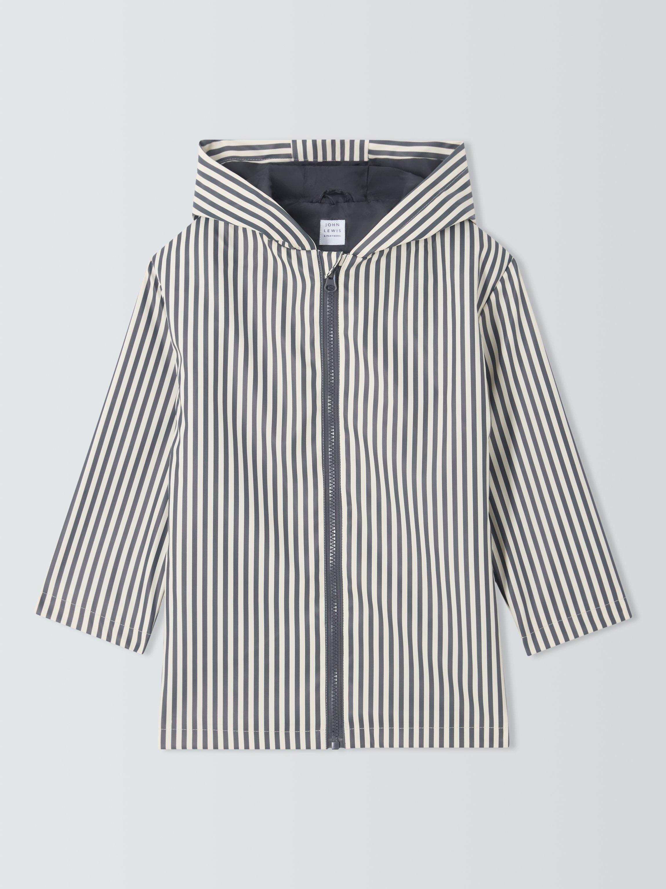 Product image 3 of 7, which shows John Lewis Kids' Stripe Rain Mac, Mono Stripe, 3 years