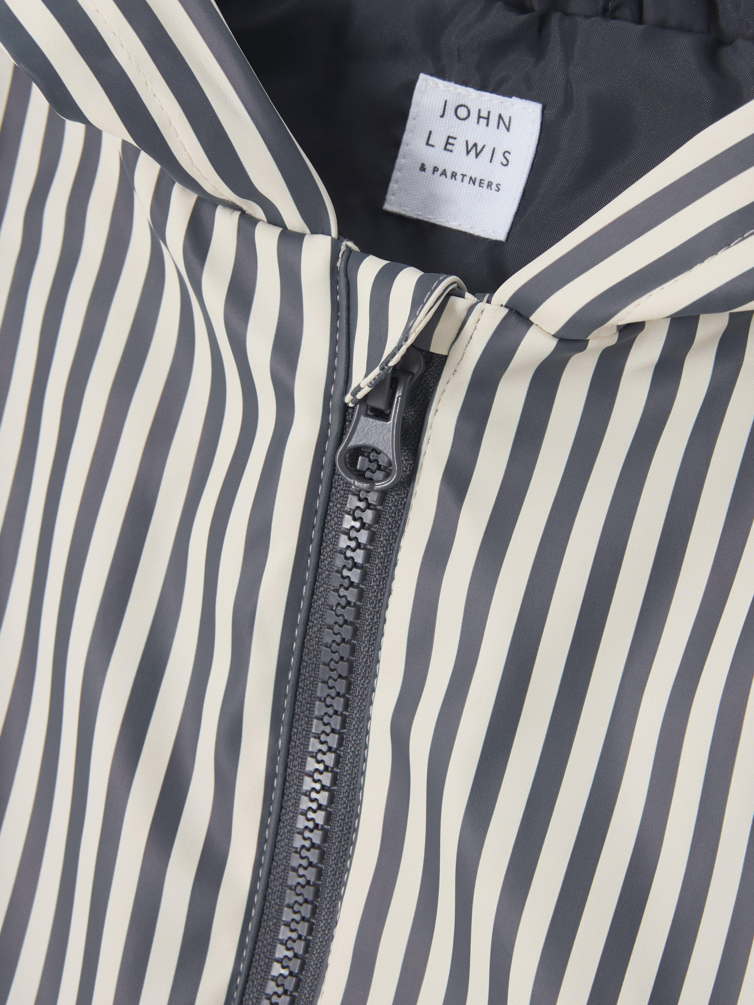 Product image 5 of 7, which shows John Lewis Kids' Stripe Rain Mac, Mono Stripe, 3 years
