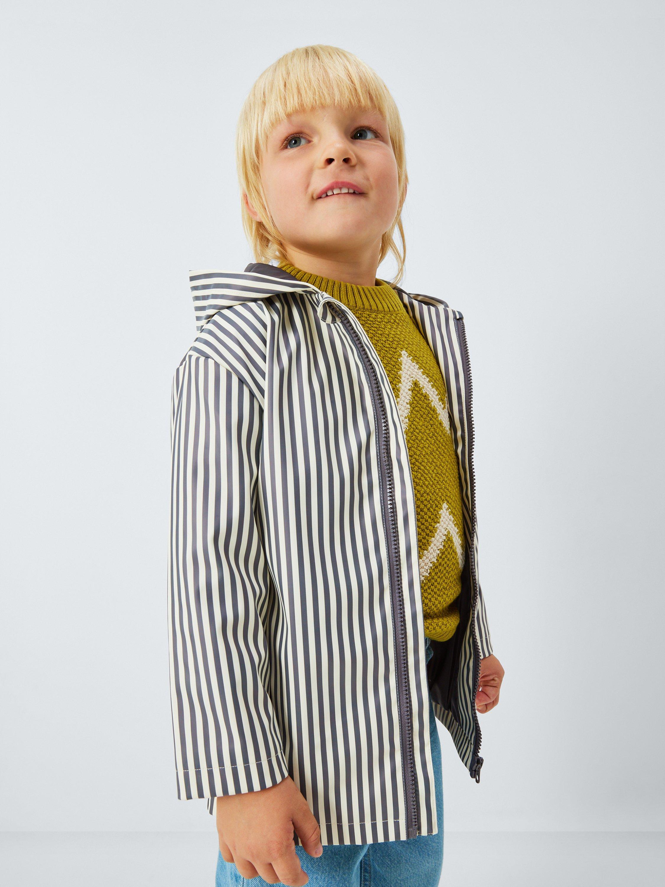 Product image 7 of 7, which shows John Lewis Kids' Stripe Rain Mac, Mono Stripe, 3 years