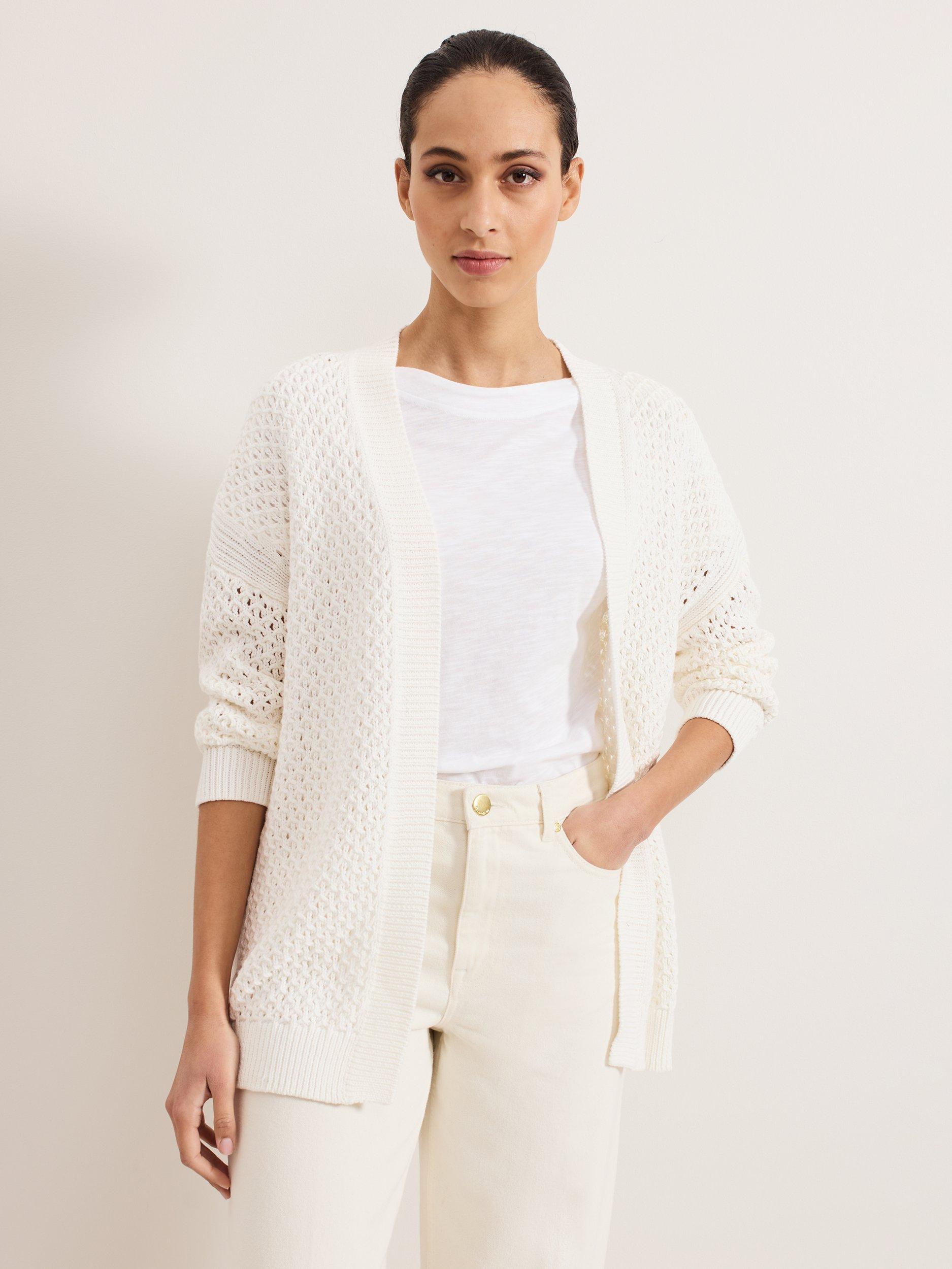 Phase Eight Antonia Stitch Open Neck Cardigan, Ivory