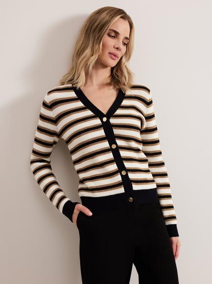 Phase Eight Indy Stripe Cardigan, Black/Multi, Black/Multi