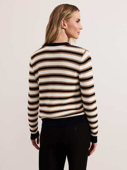 Phase Eight Indy Stripe Cardigan, Black/Multi - view 2, Black/Multi
