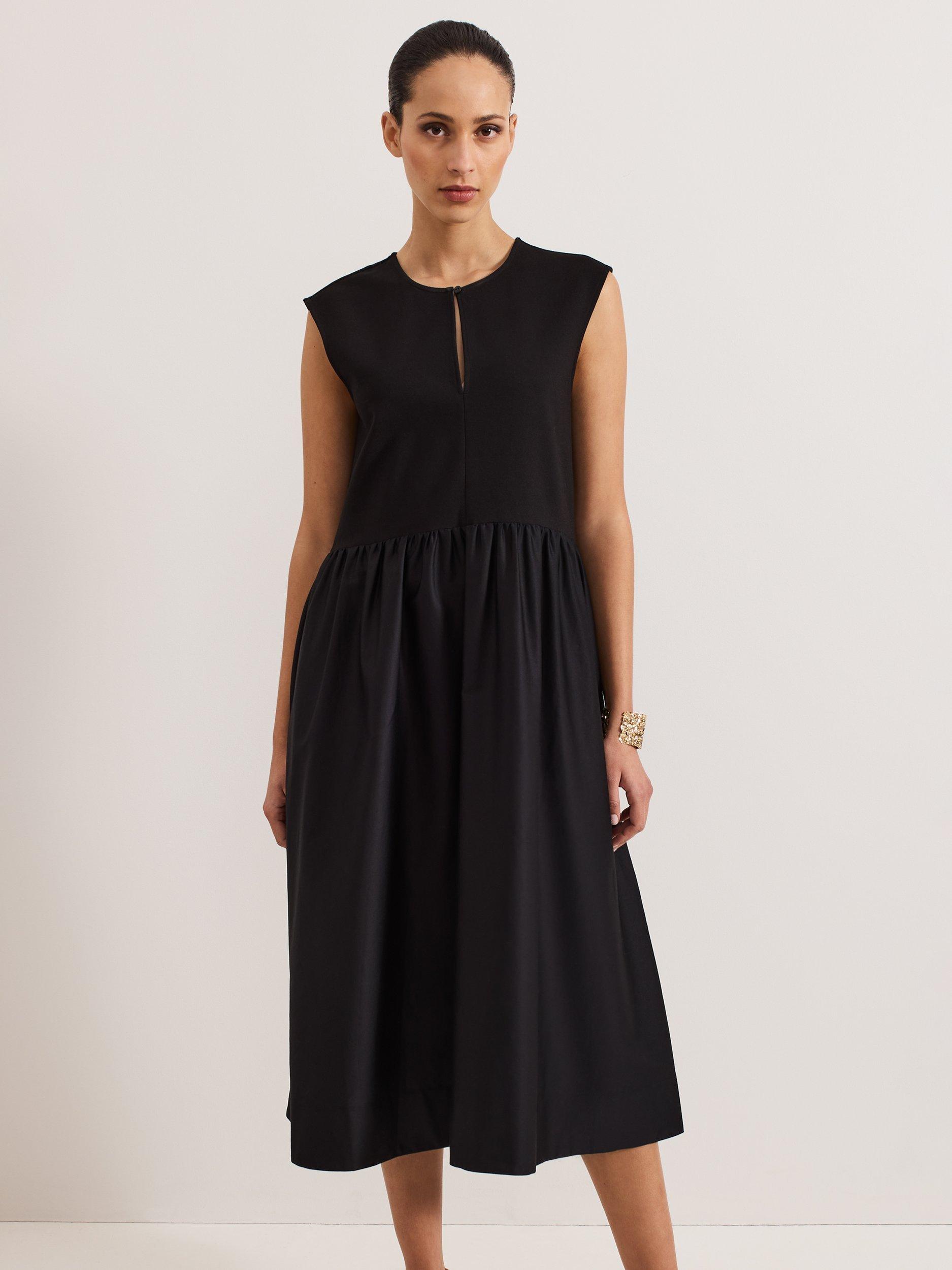 Product image 3 of 9, which shows Phase Eight Jenny Mix Woven Dress, Black, 10