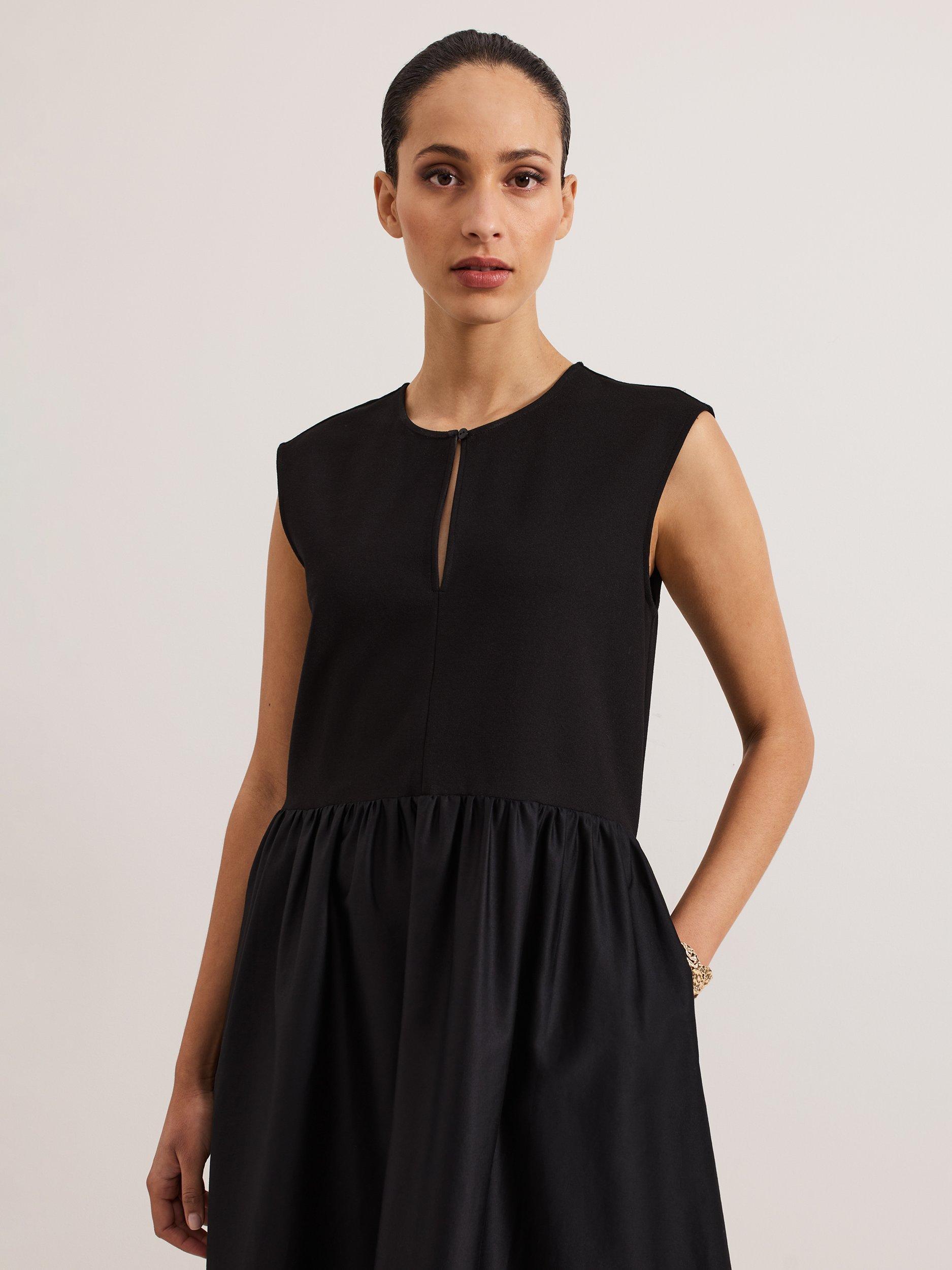 Product image 4 of 9, which shows Phase Eight Jenny Mix Woven Dress, Black, 10