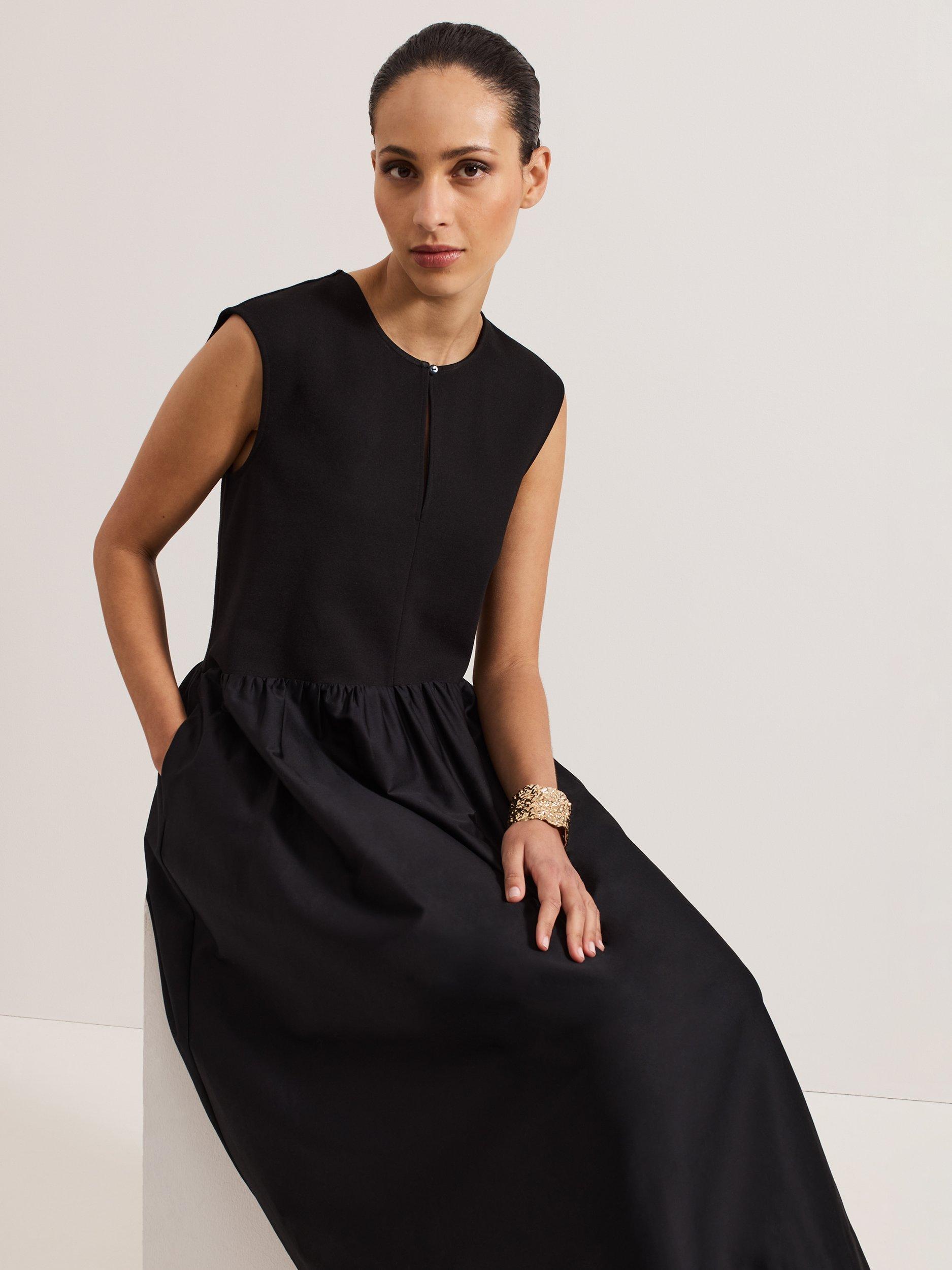 Product image 8 of 9, which shows Phase Eight Jenny Mix Woven Dress, Black, 10