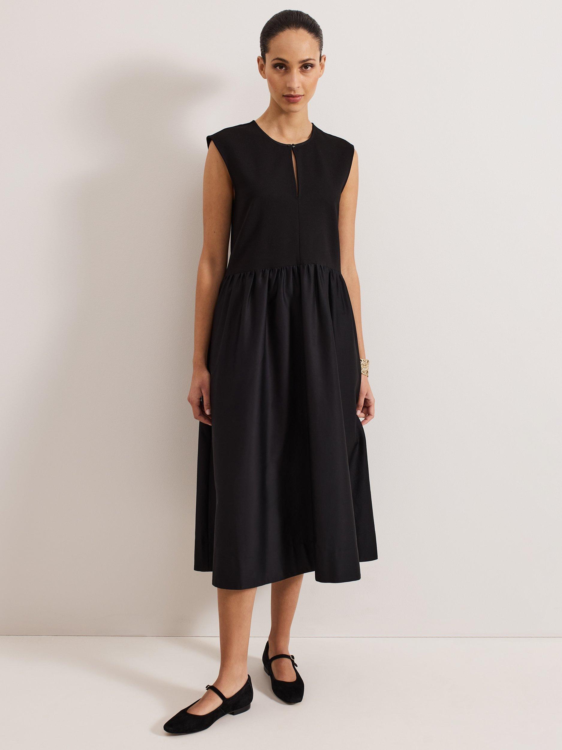 Product image 9 of 9, which shows Phase Eight Jenny Mix Woven Dress, Black, 10