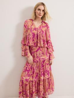 Phase Eight Annalisia Floral Ruffle Blouse, Pink/Multi, Pink/Multi